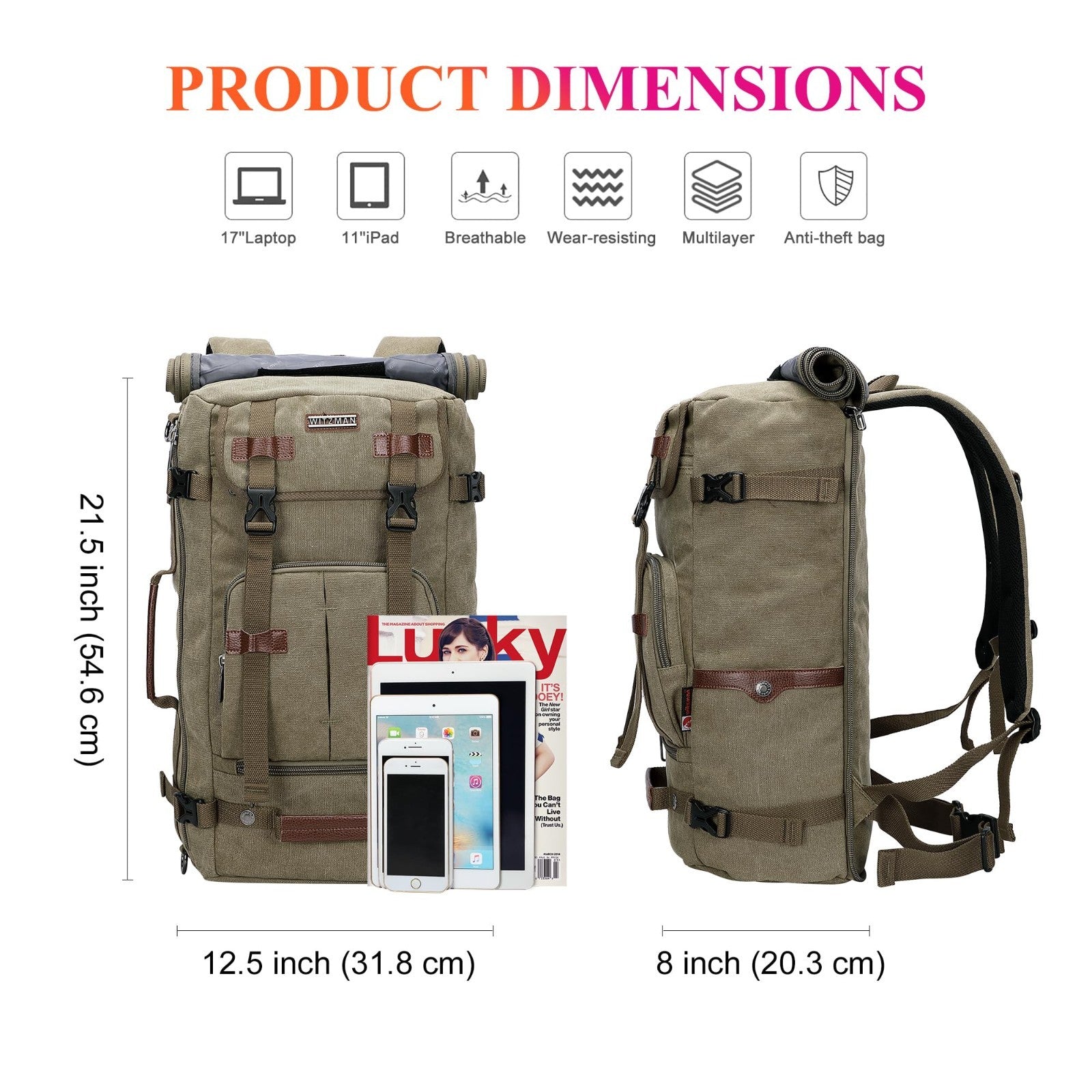 Vintage Canvas Travel Backpack for Men, Stylish Laptop Bag, Durable & Spacious6