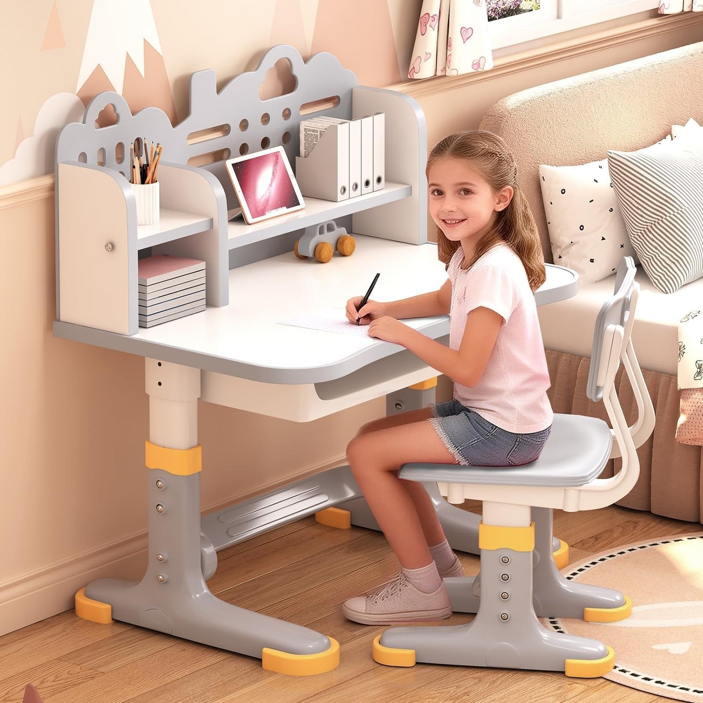 Height Adjustable Kids Study Desk & Chair Set for Ages 3 12   Learning Furniture2