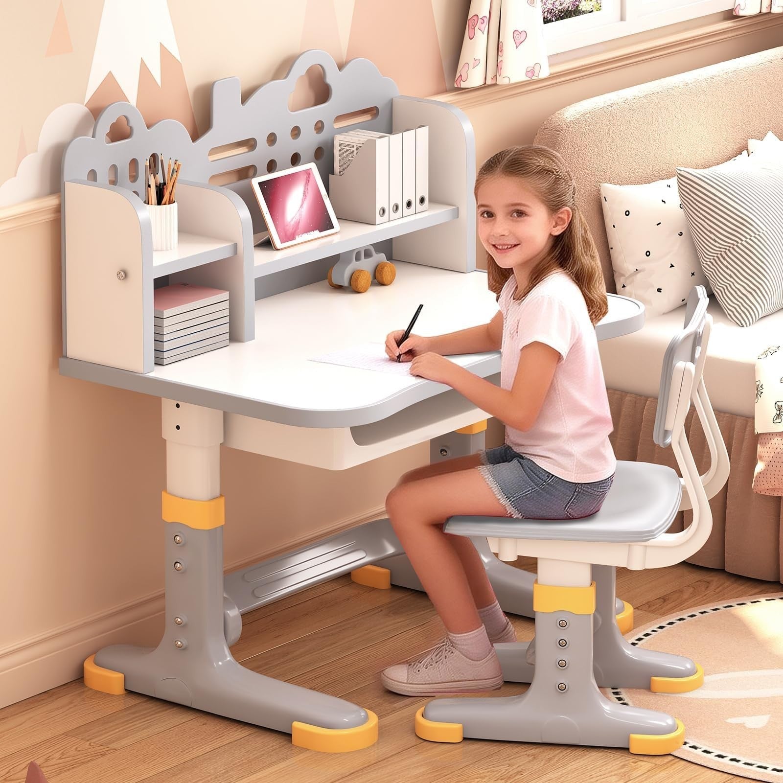 Height Adjustable Kids Study Desk & Chair Set for Ages 3 12   Learning Furniture2