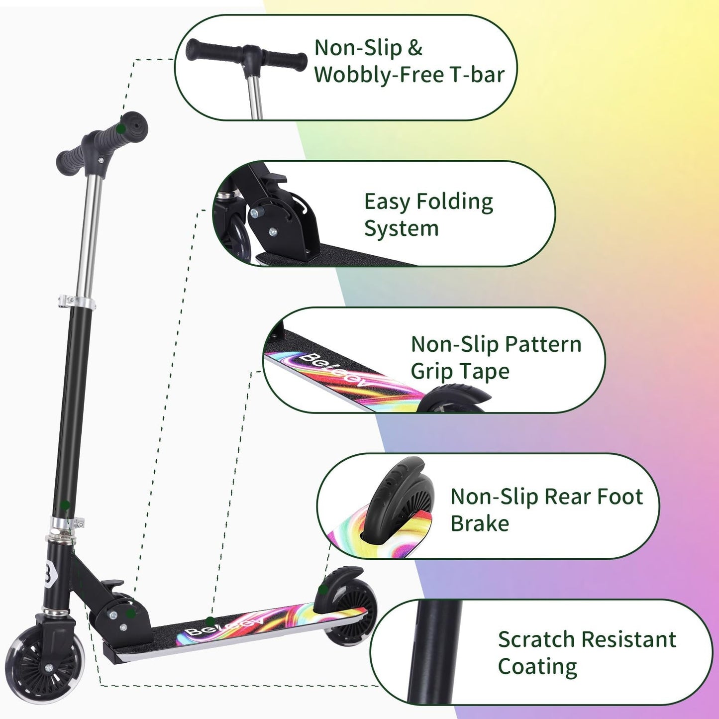 Light-Up Wheels Kids Scooter, 2-Wheel Folding Kick Scooter, Adjustable Height, N5