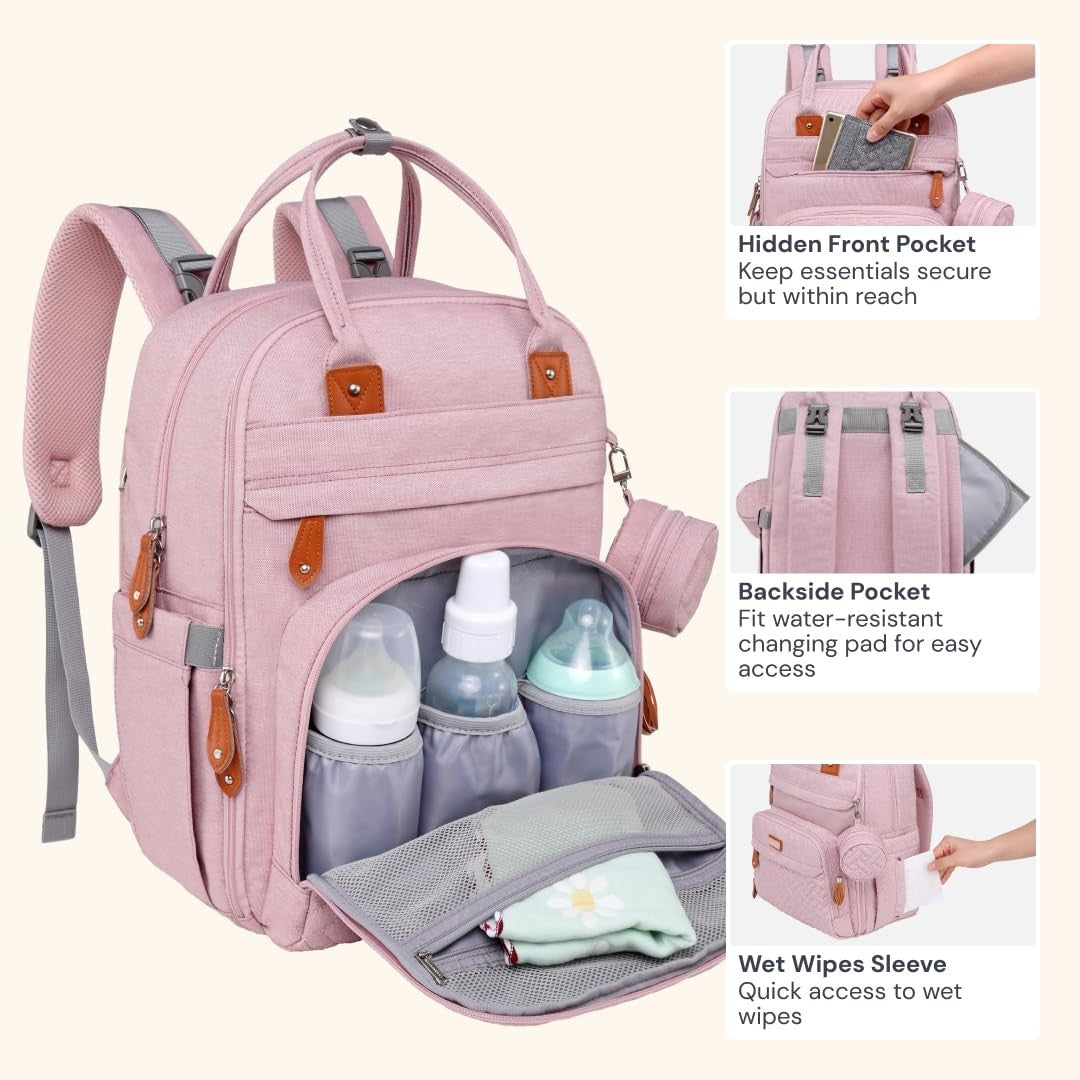 Multi Function Water Resistant Diaper Bag Backpack   Baby Travel Tote with Chang4