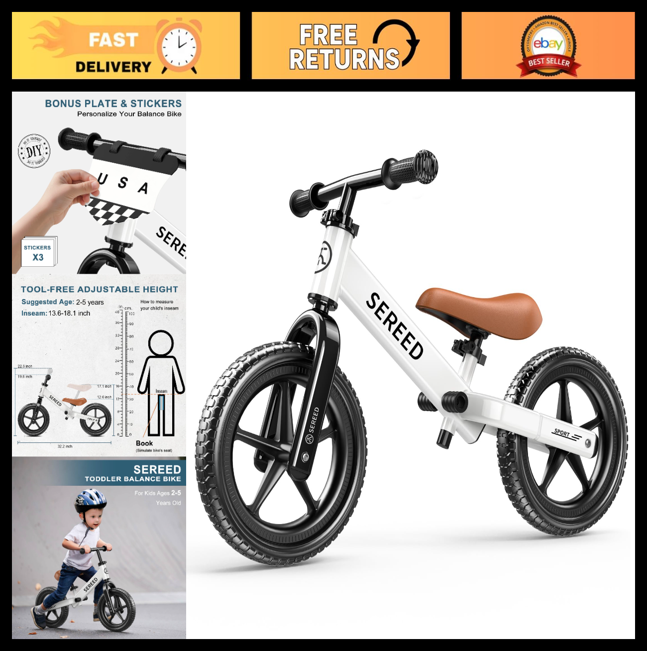 No Pedal Toddler Balance Bike for Ages 2 5, Adjustable Height, Gift for Boys & G0