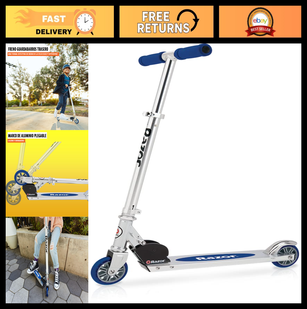 Lightweight Foldable Kick Scooter for Kids - Aluminum Frame, Adjustable Handleba0