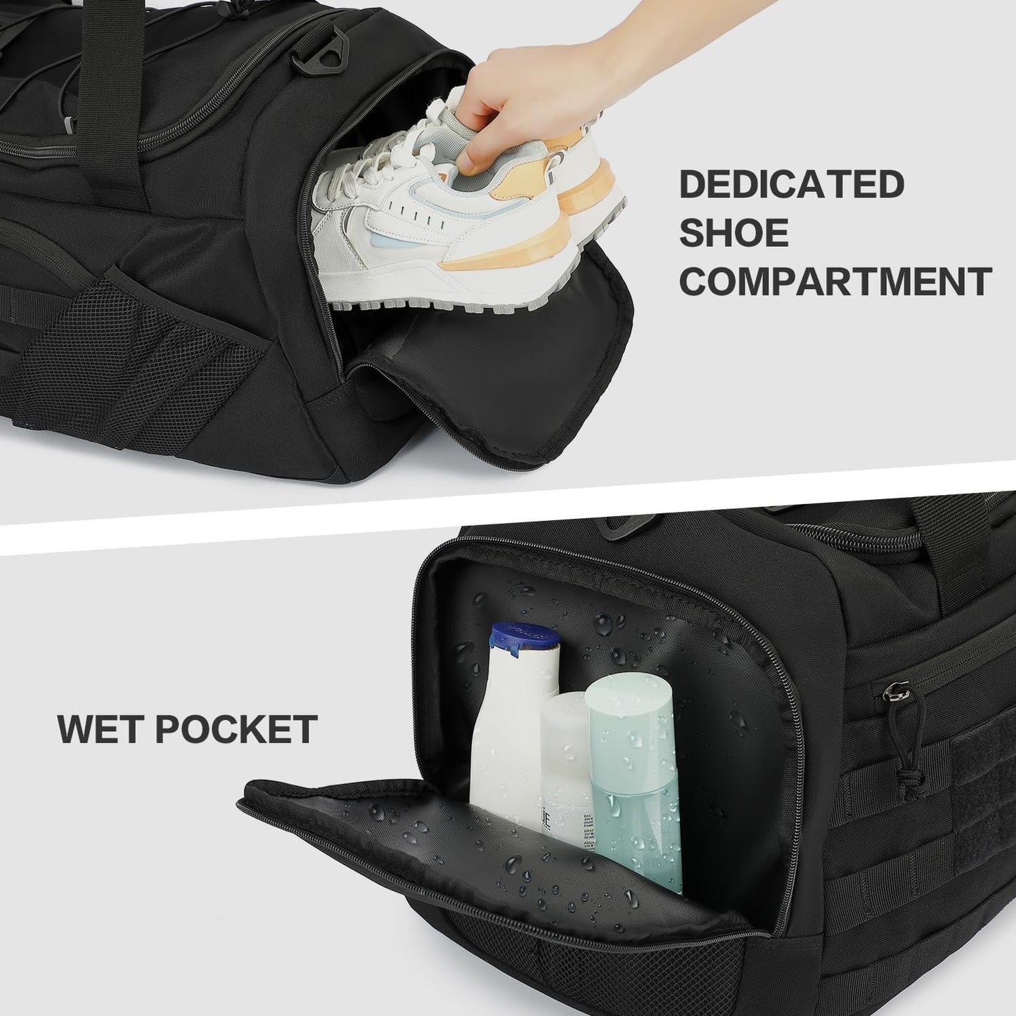 Multi Functional 45L Tactical Gym Duffle Bag Backpack with Shoe Compartment & We3