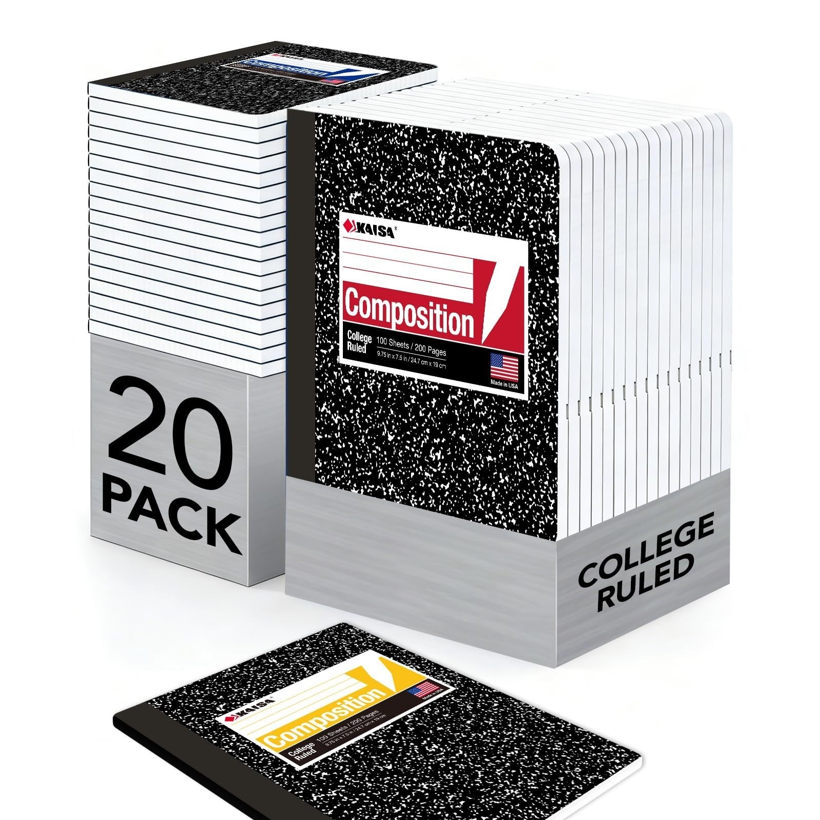 College Ruled Composition Notebooks - 100 Sheets, Classic Marble, 9.75x7.5 inch1