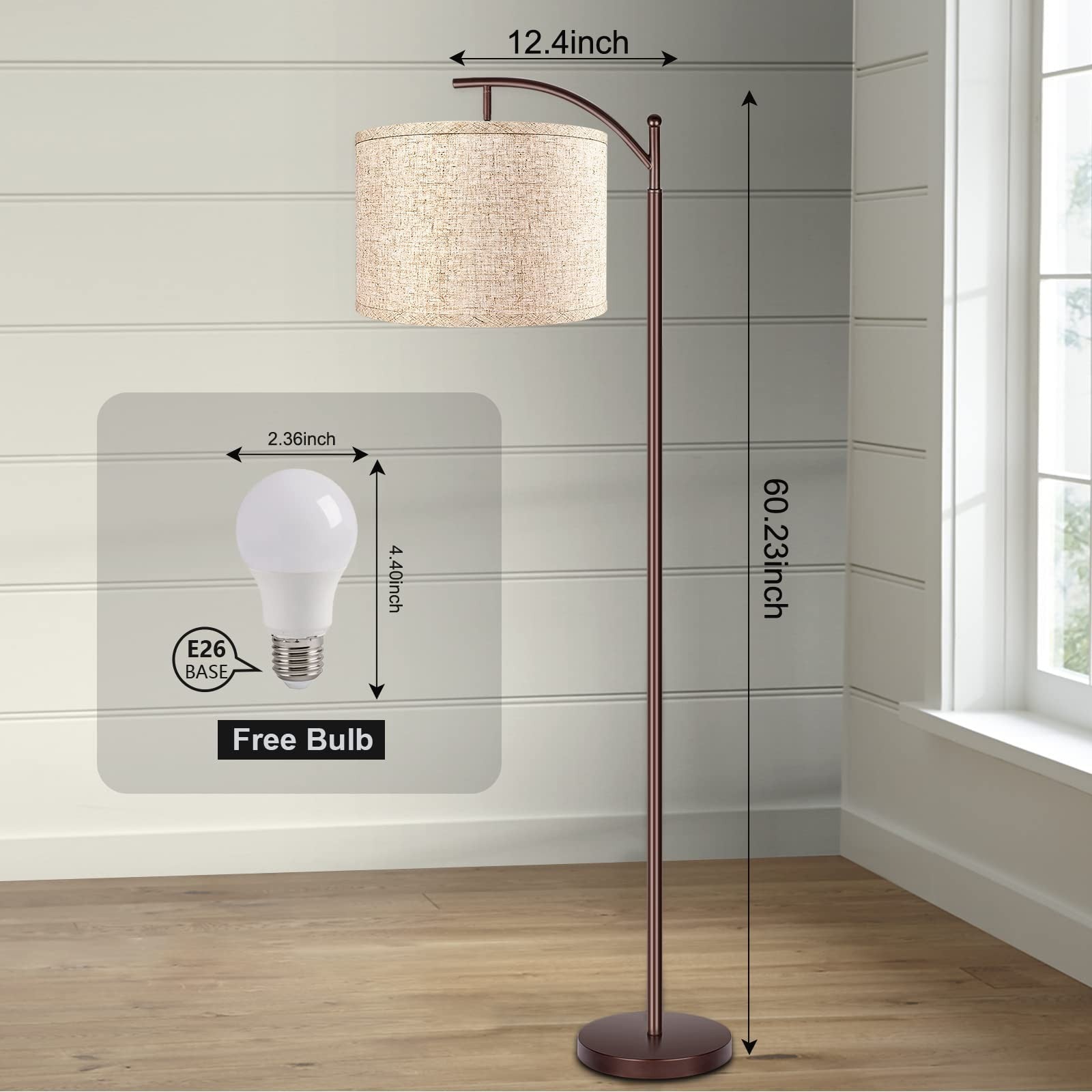 Modern LED Floor Lamp with Remote & Foot Switch, 4 Color Temperatures, Oil Rubbe5