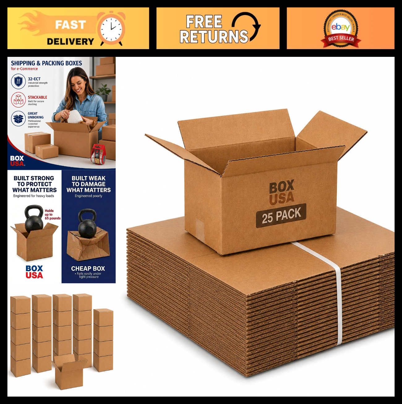 Small Corrugated Moving Boxes 15"x10"x6" (25 Pack)   Heavy Duty Shipping & Stora0