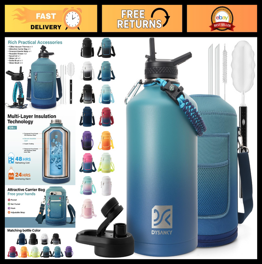 1 Gallon Insulated Water Bottle - Thick Stainless Steel, Portable Sports Jug, BP0