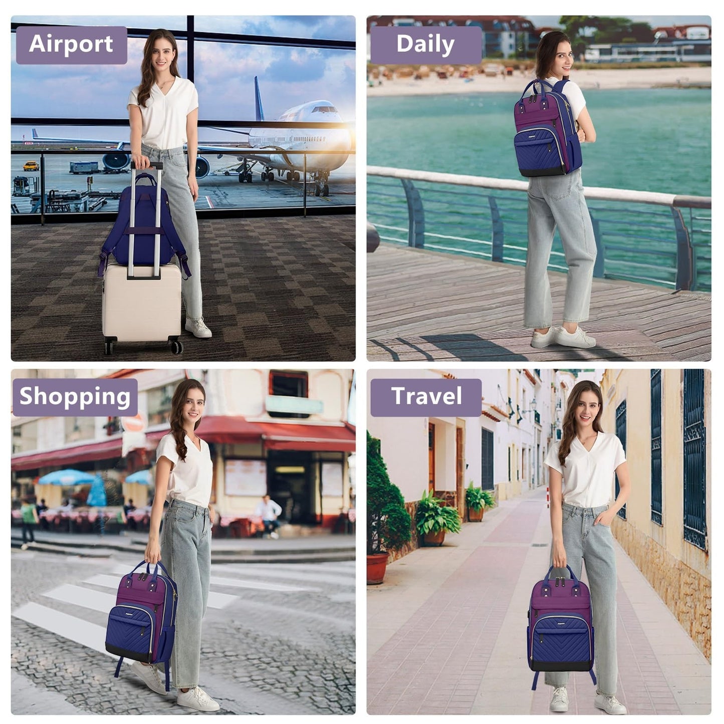 Stylish 15.6" Laptop Backpack for Women   Waterproof Travel Bag with USB Charger5