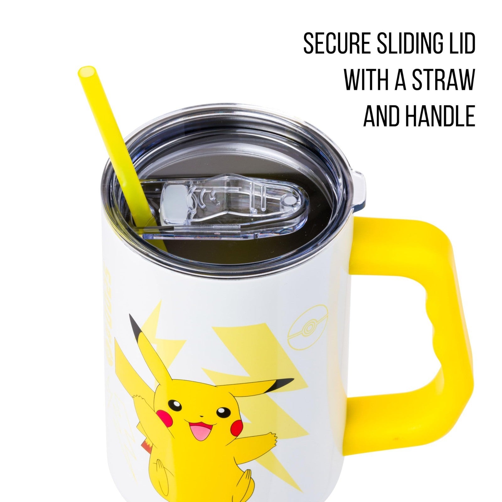 40oz Double Walled Stainless Steel Tumbler with Handle   Pikachu Design, Fits Cu2