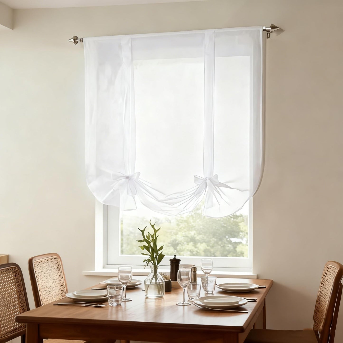 Light Filtering White Tie Up Sheer Voile Curtain | Adjustable Balloon Shade Vala4