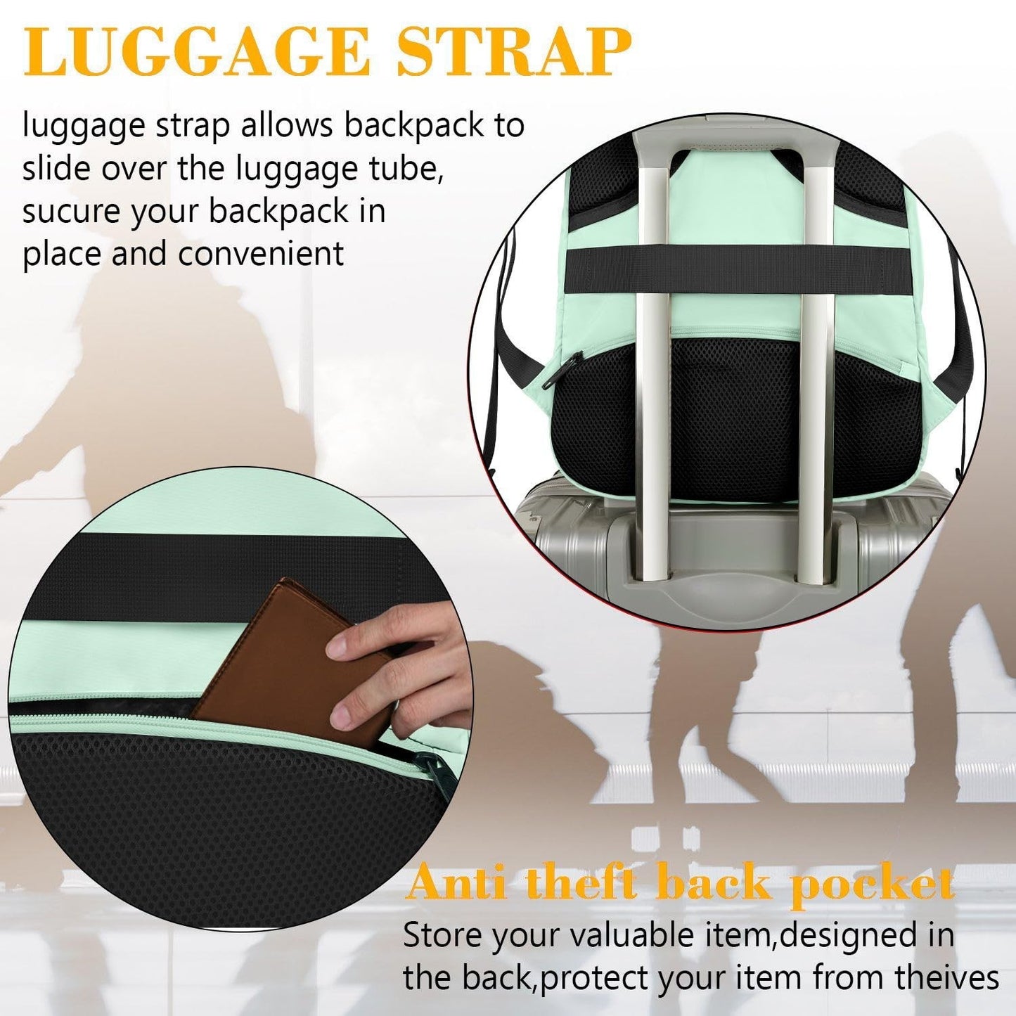 Mint Green Travel Laptop Backpack, 15.6" Computer Bag for Women, Stylish & Durab2