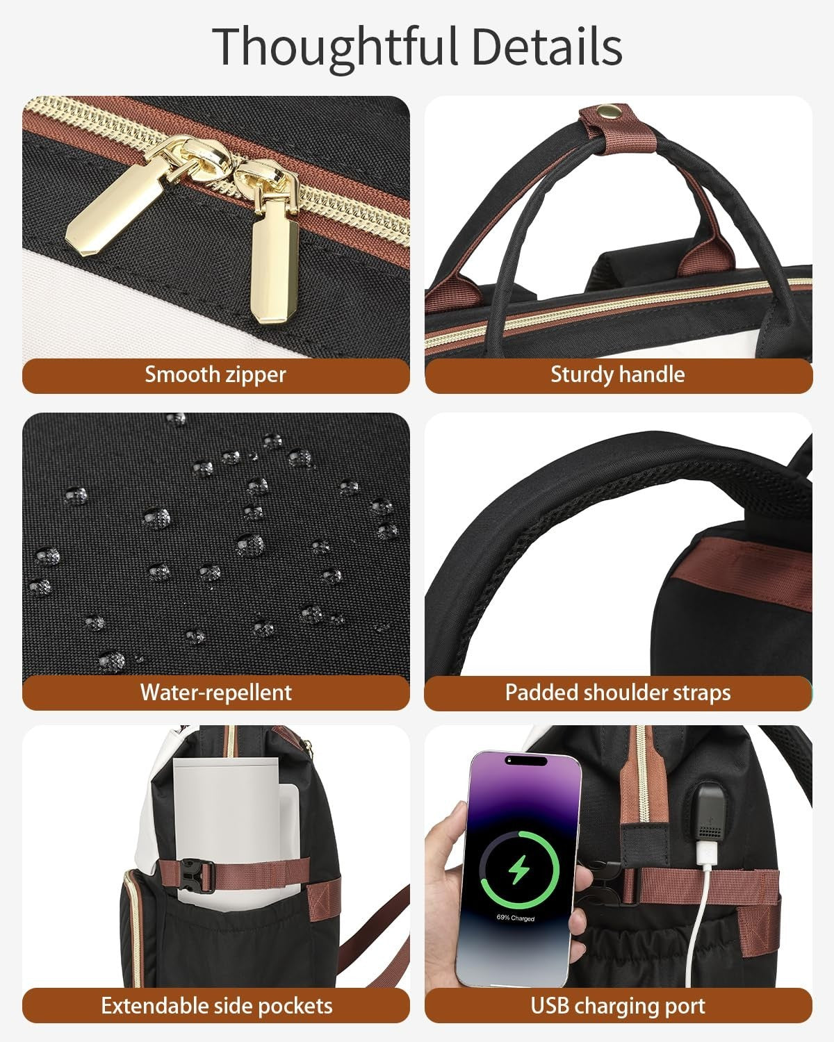 18" Laptop Backpack for Women, Work & Travel Bag with USB Charger & Cup Holder4
