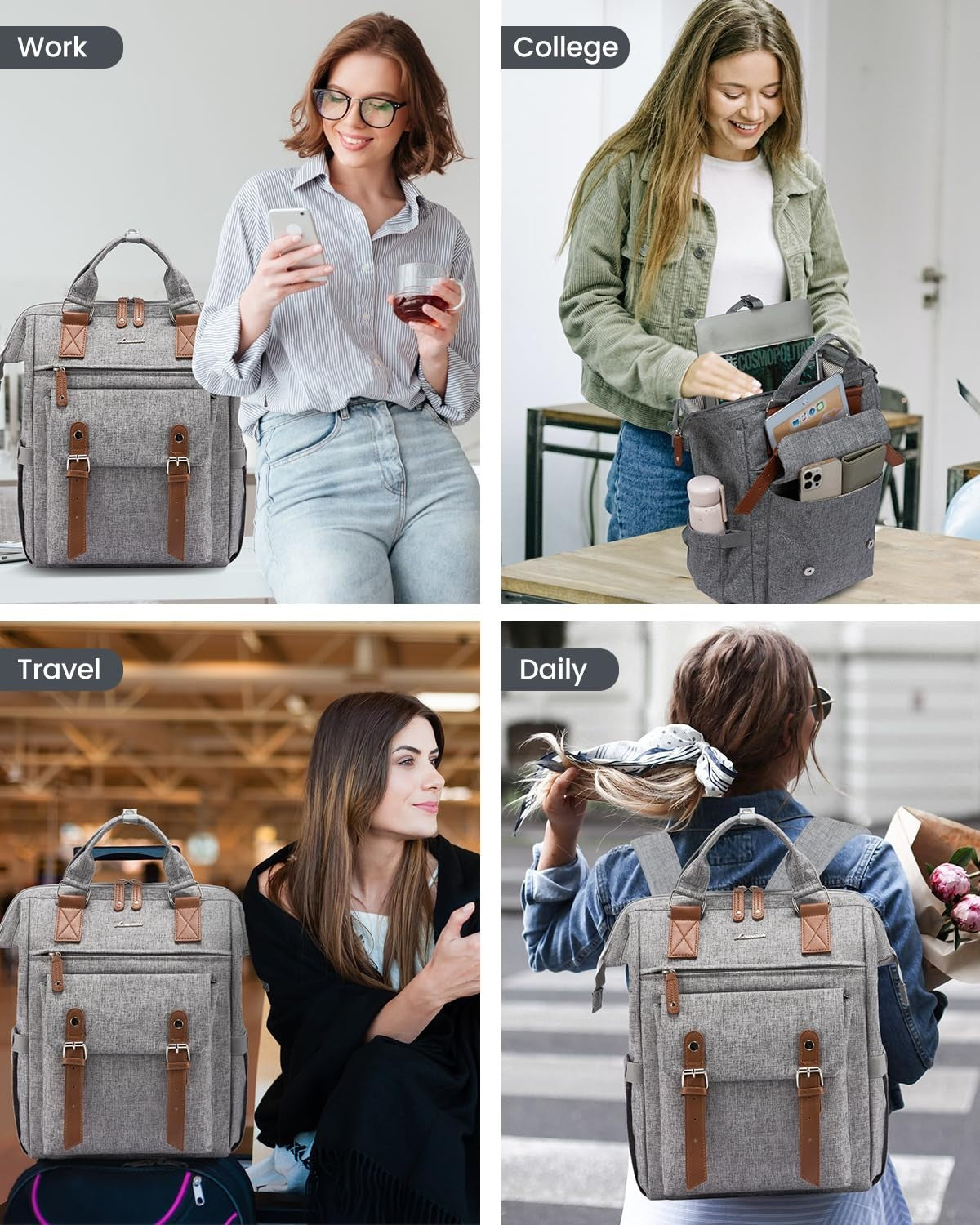 Stylish 15.6" Laptop Backpack for Women   Work, Travel, School, Casual Daypack,7