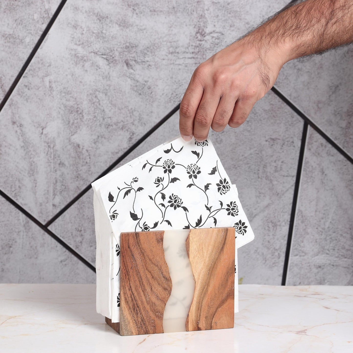 Rustic Acacia Wood & Epoxy Resin Napkin Holder - Farmhouse Kitchen Organizer 6x54