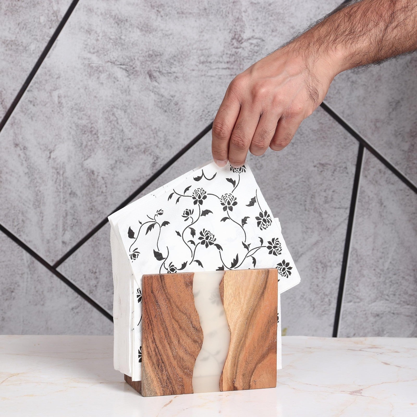 Rustic Acacia Wood & Epoxy Resin Napkin Holder - Farmhouse Kitchen Organizer 6x54
