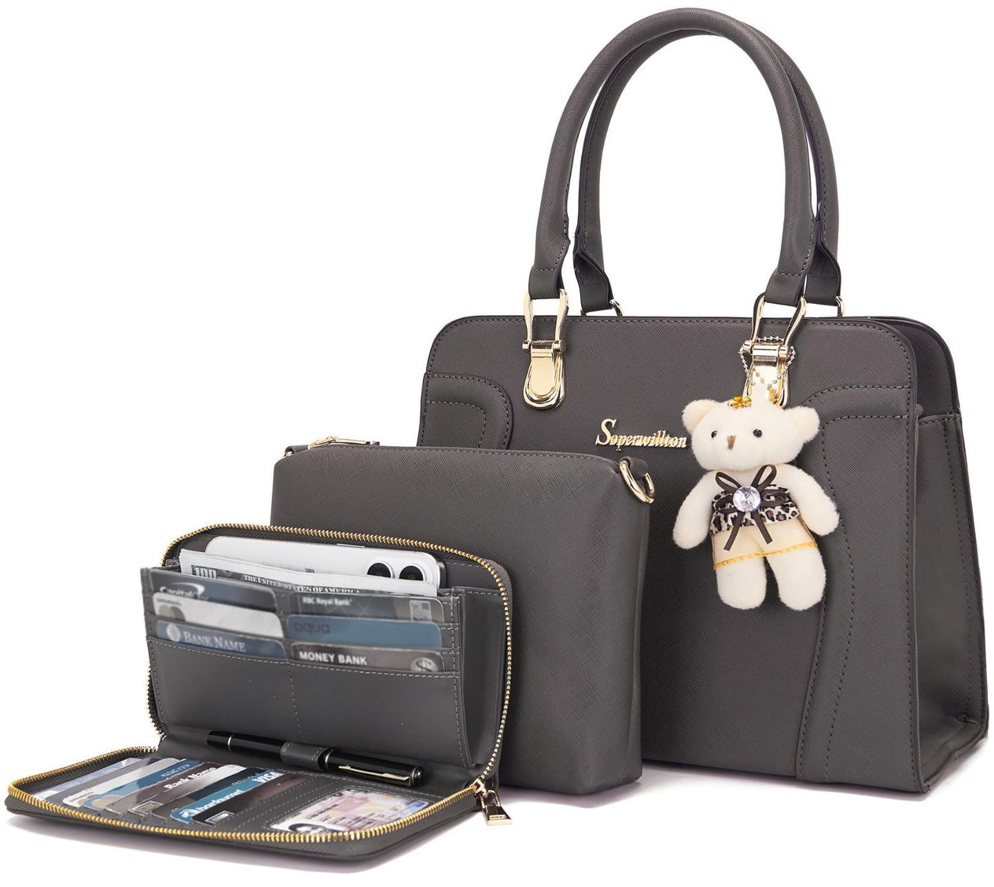 Stylish 3-Piece Handbag Set for Women - Shoulder Bag, Satchel & Wallet Combo1