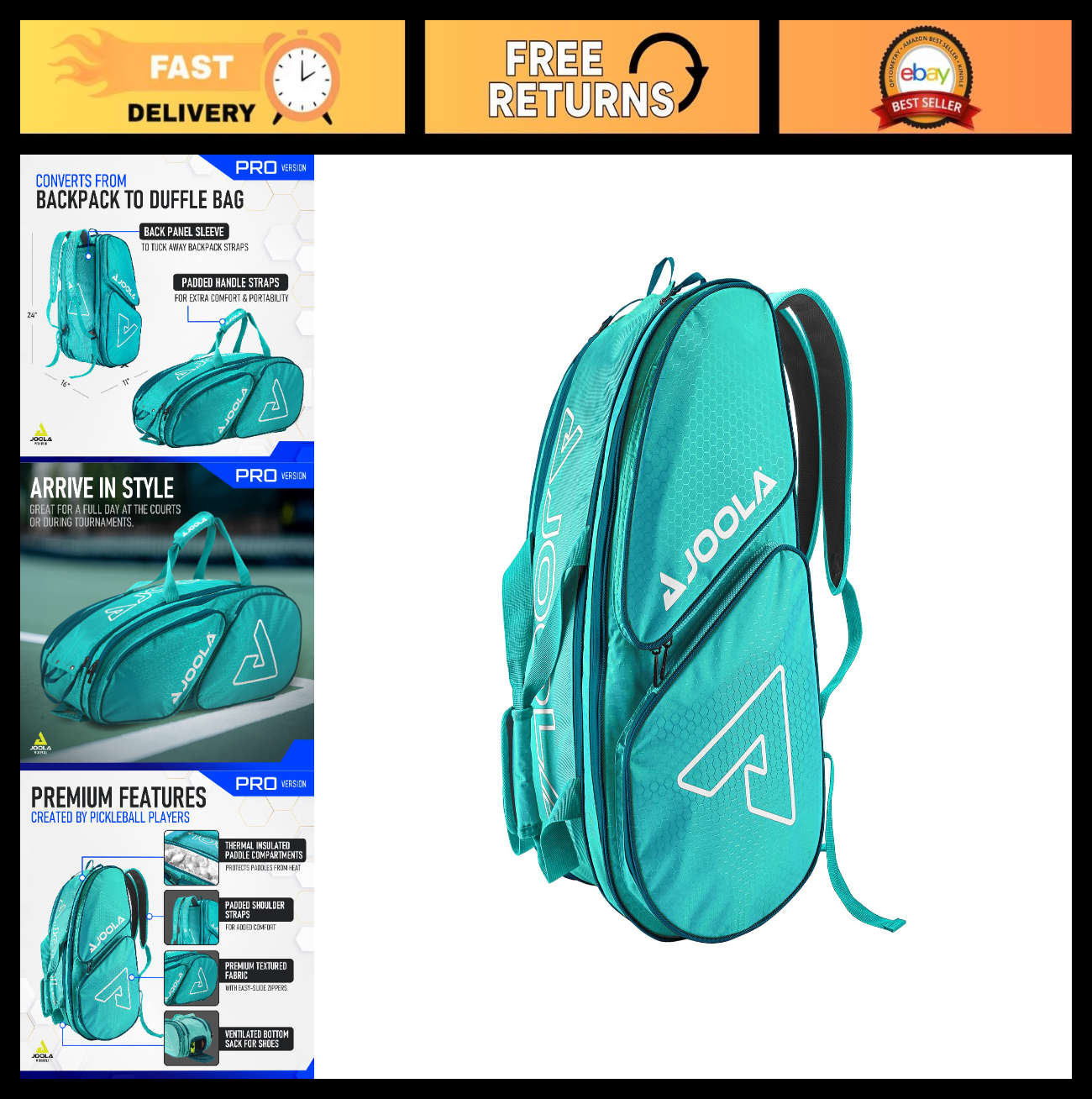 Pickleball Backpack & Duffle Bag - Thermal Insulated, Holds 4+ Paddles, Fence Ho0