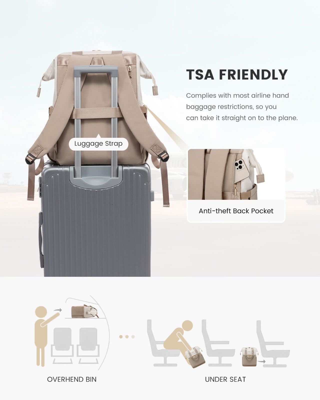 Stylish 15.6" Laptop Backpack for Women, USB Port, Waterproof Travel Bag, 2PCS5