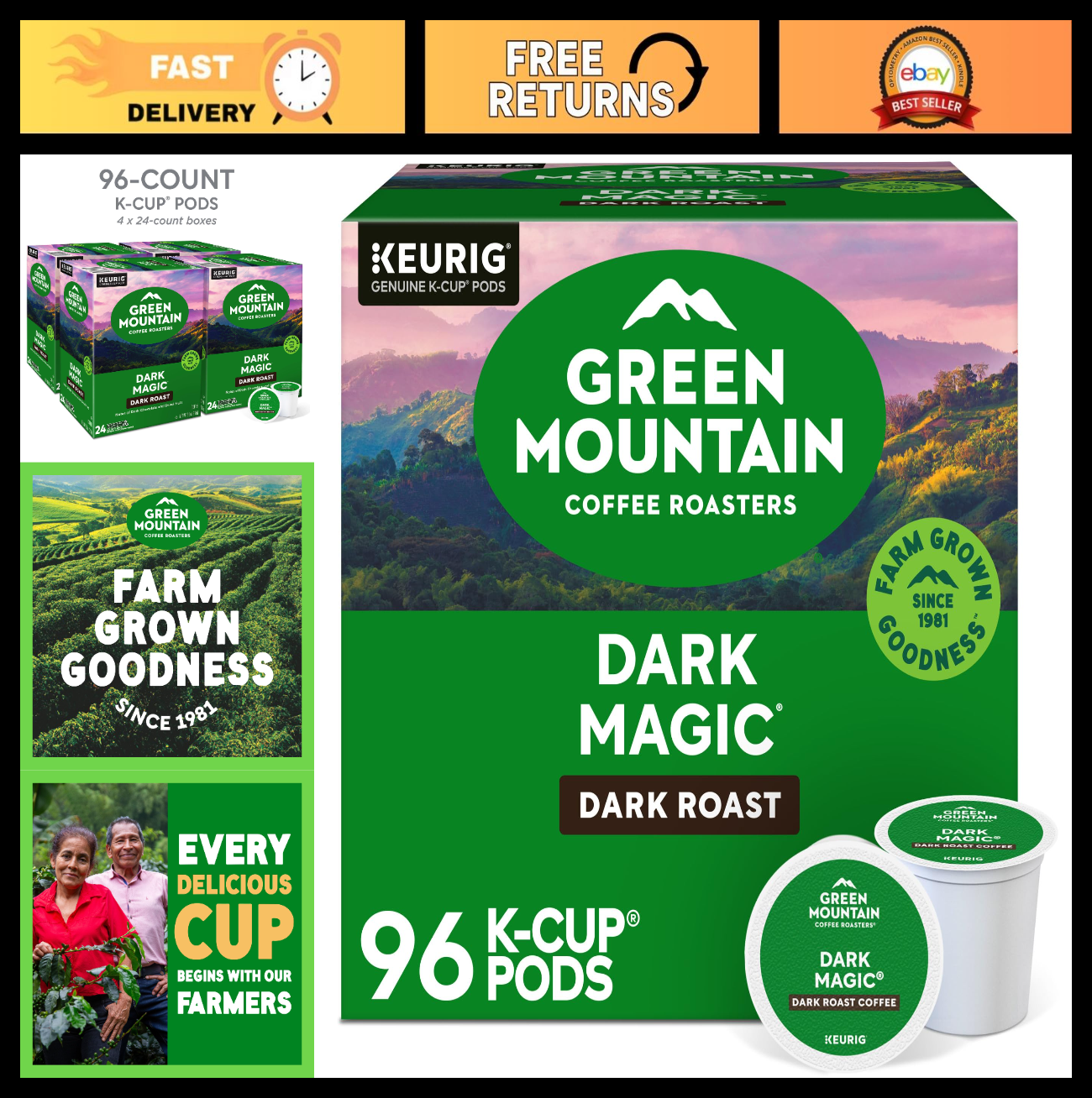 Dark Magic Dark Roast Coffee Pods, 96 Count, Single Serve K Cup for Keurig0