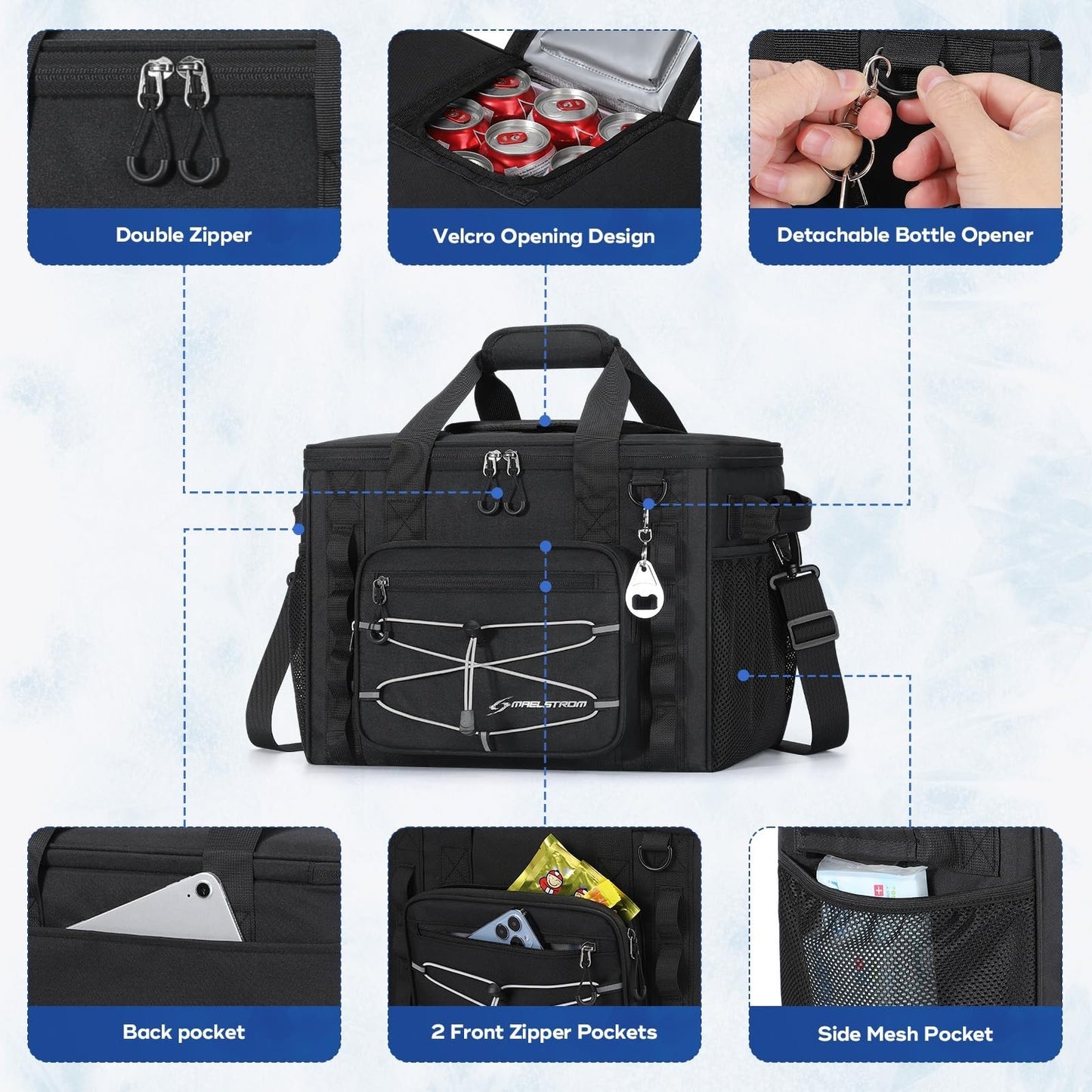 Insulated Soft Cooler Bag - 30/40 Can, Leakproof Ice Chest, 24h Cold, Lightweigh3