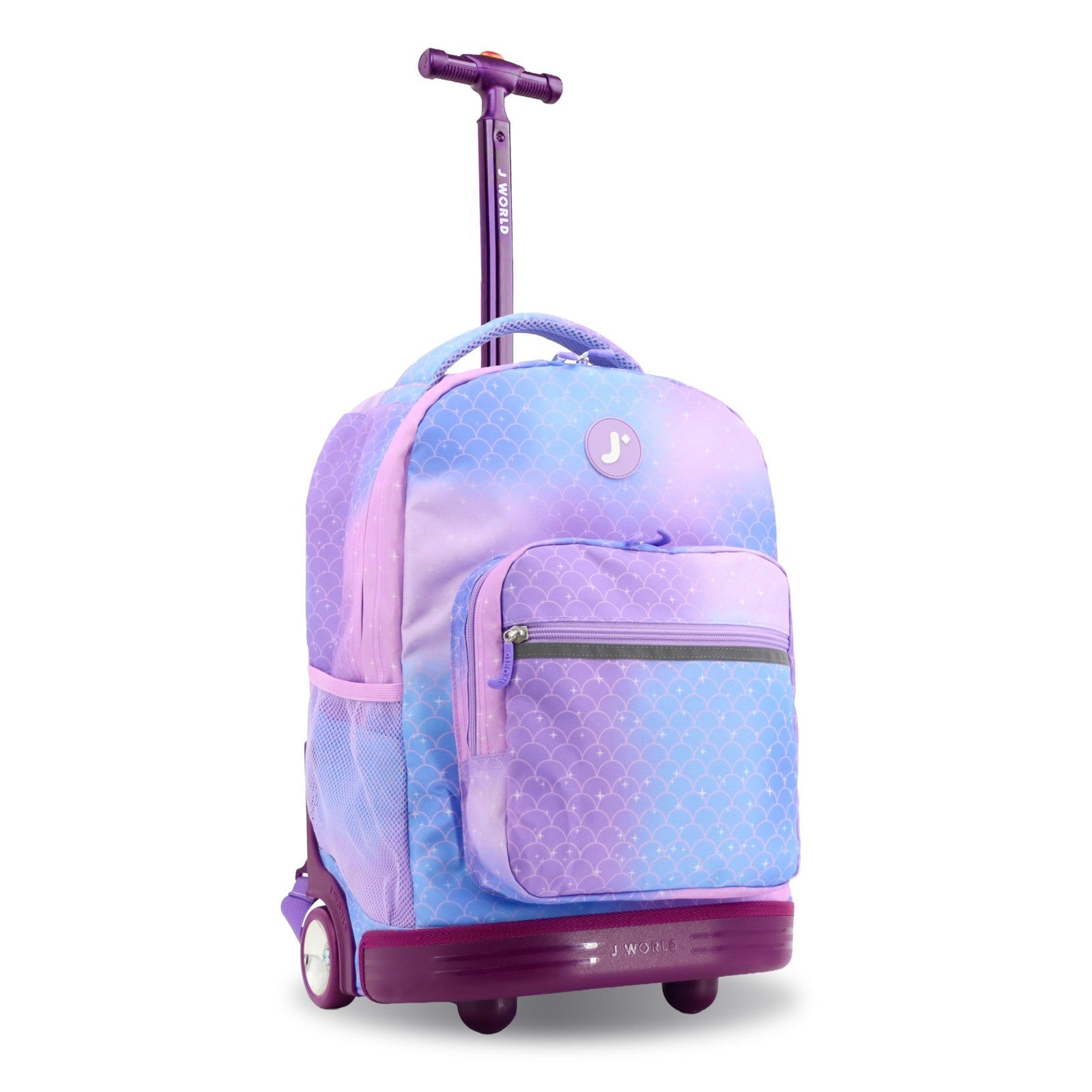 Kids Rolling Backpack with Wheels, 18" Purple Mermaid Bookbag for School, Girls1
