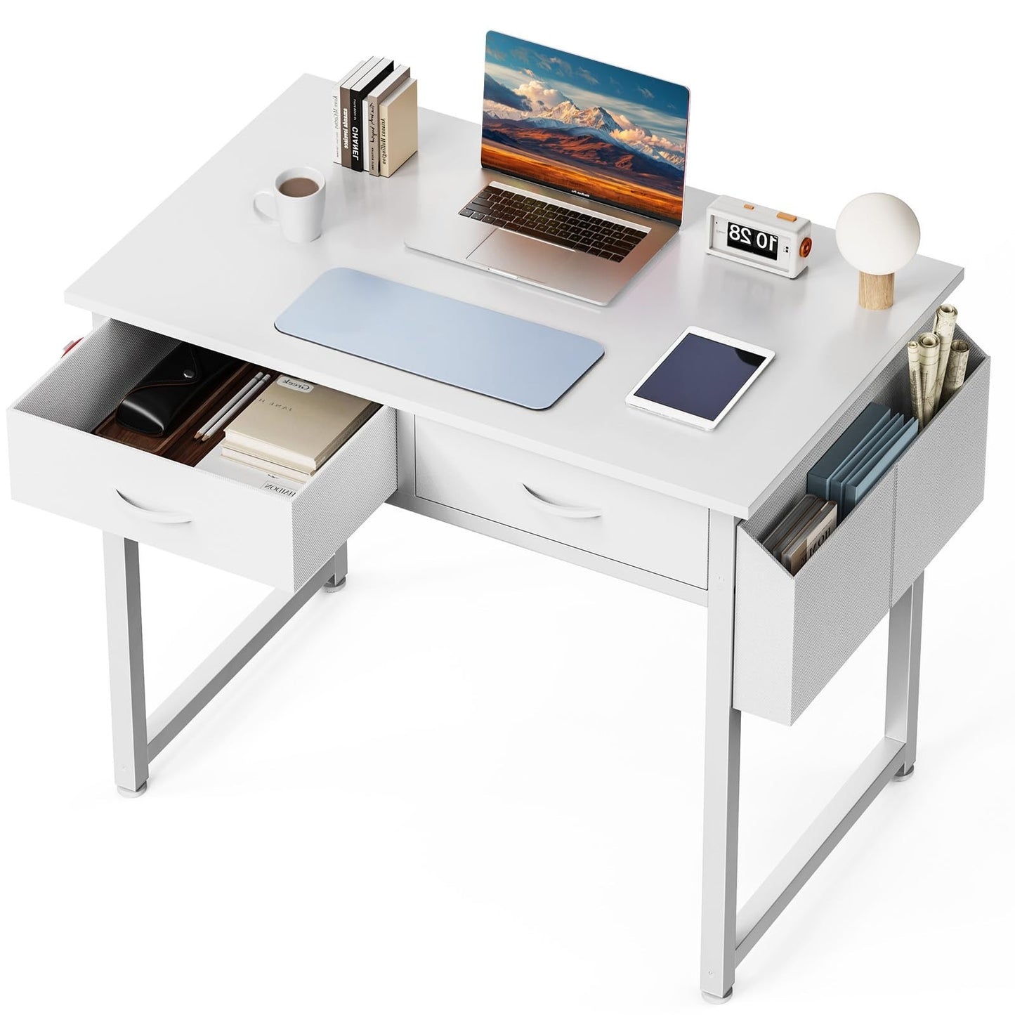 32" Home Office Computer Desk with Drawers, Gaming Writing Table, Storage Bag &0