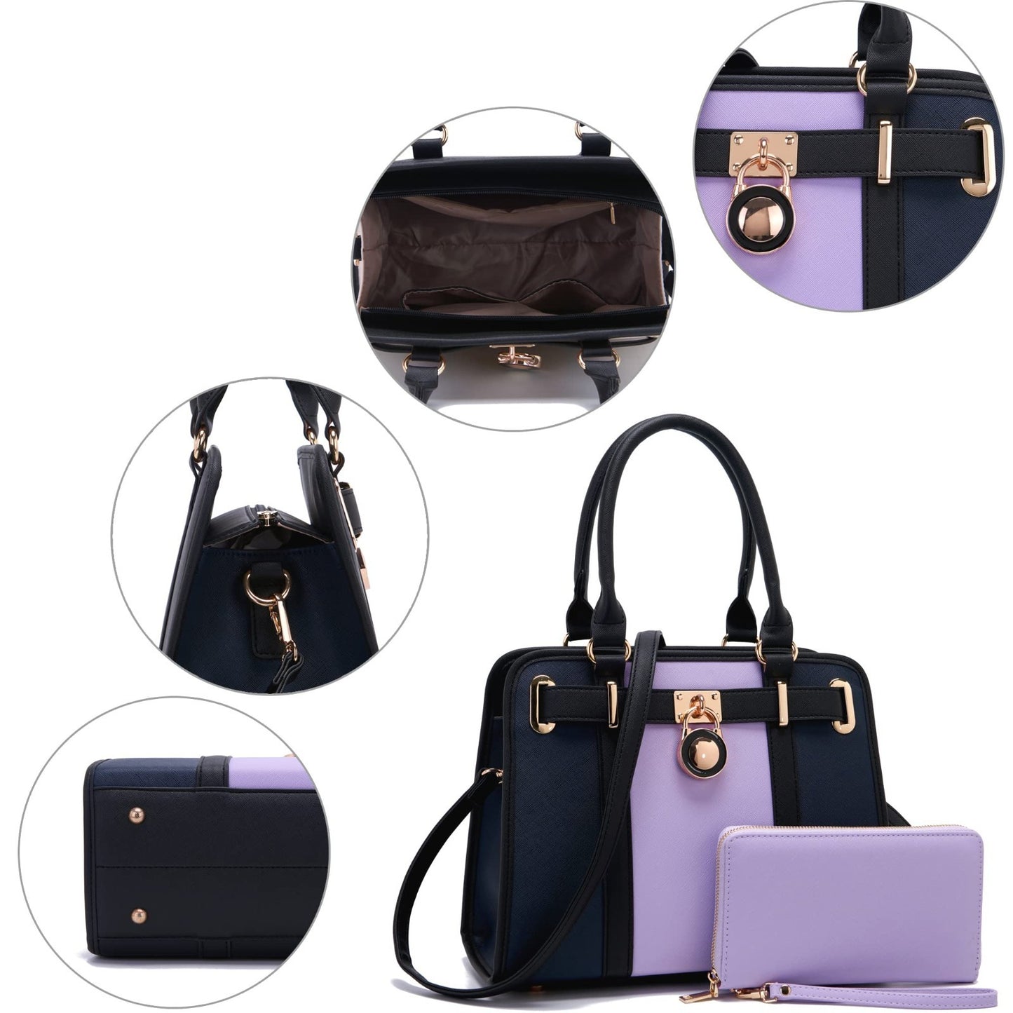 Stylish Structured Satchel Tote Handbag Set for Women with RFID Wallet - Chic &6