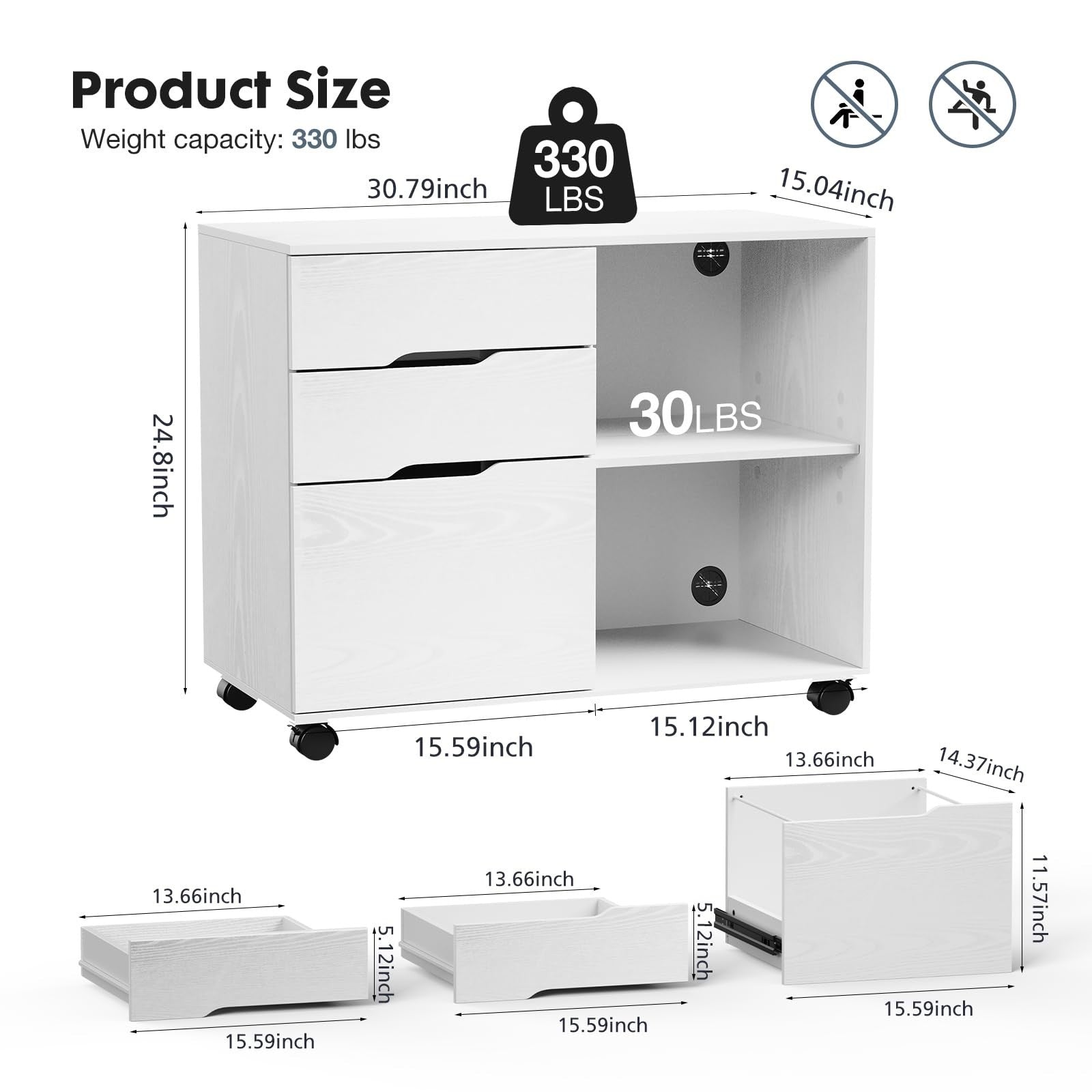 Wood File Cabinet with 3 Drawers, Rolling Printer Stand, Under Desk Storage Orga2