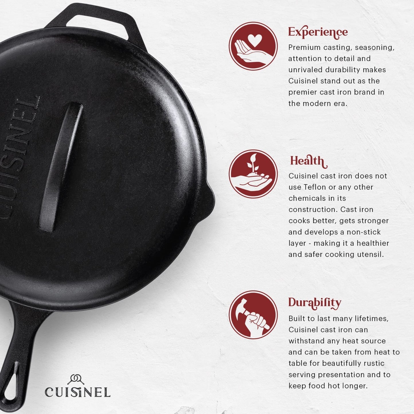 12-Inch Pre-Seasoned Cast Iron Skillet with Lid - Versatile Frying Pan Set for O3