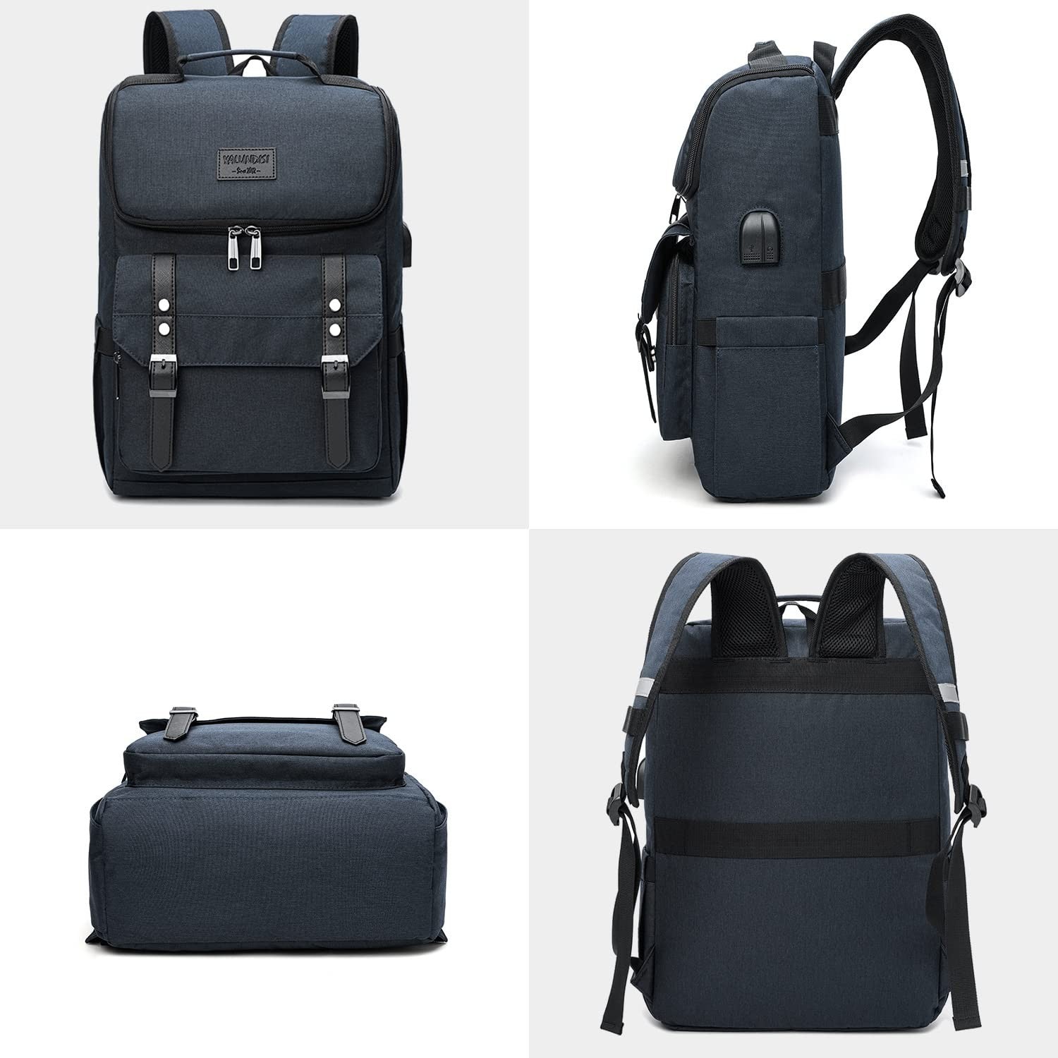 Vintage Travel Laptop Backpack with USB Charging Port - Fits 15.6" Laptop, Blue4