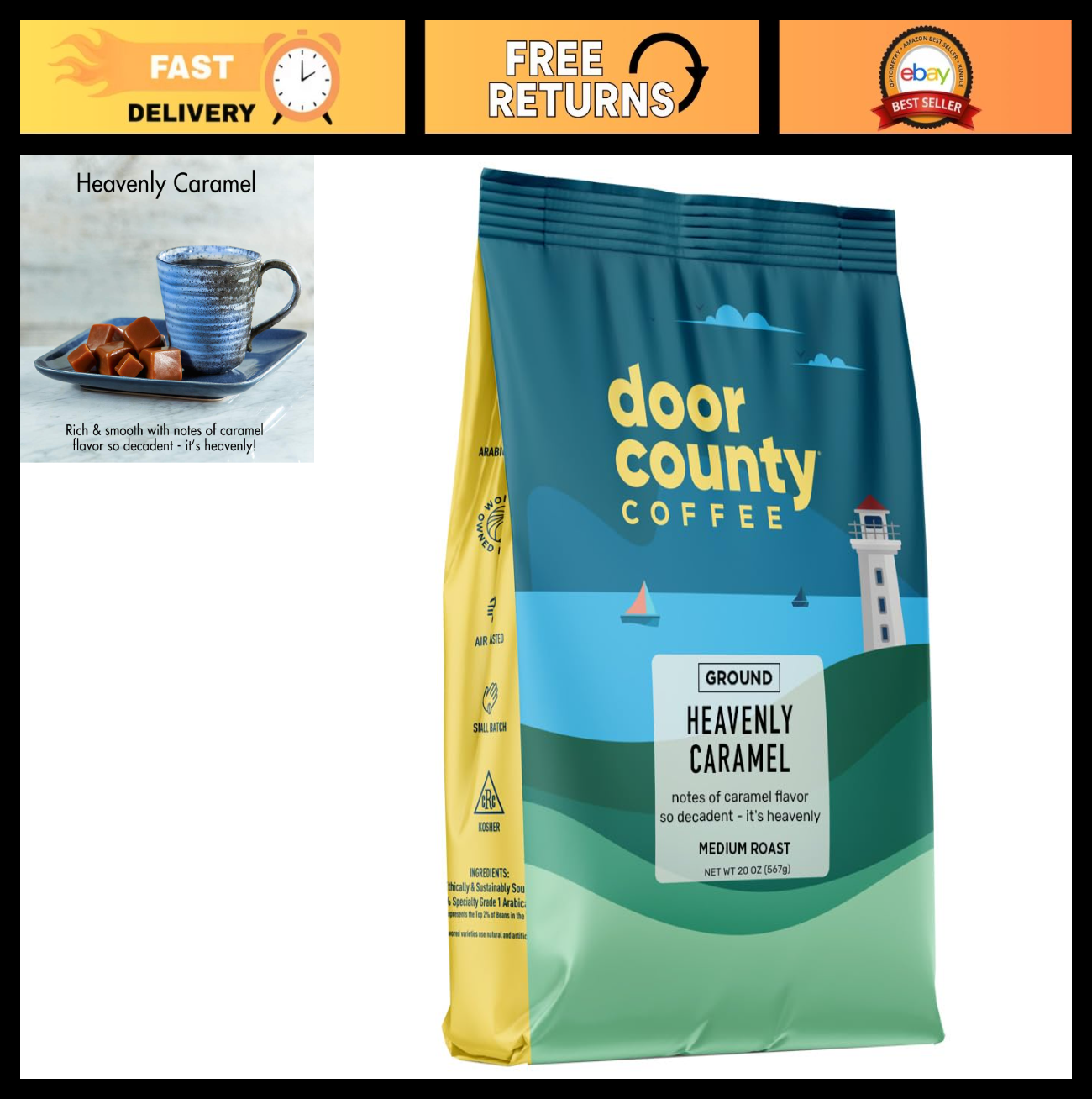 Heavenly Caramel Ground Coffee 20oz Bag | Medium Roast, 100% Arabica, Sweet & Bu0
