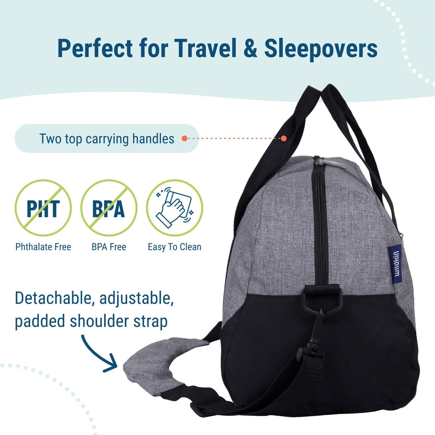 Kids Overnighter Duffel Bag - Carry-On Size for School & Sleepovers - Grey Tweed3