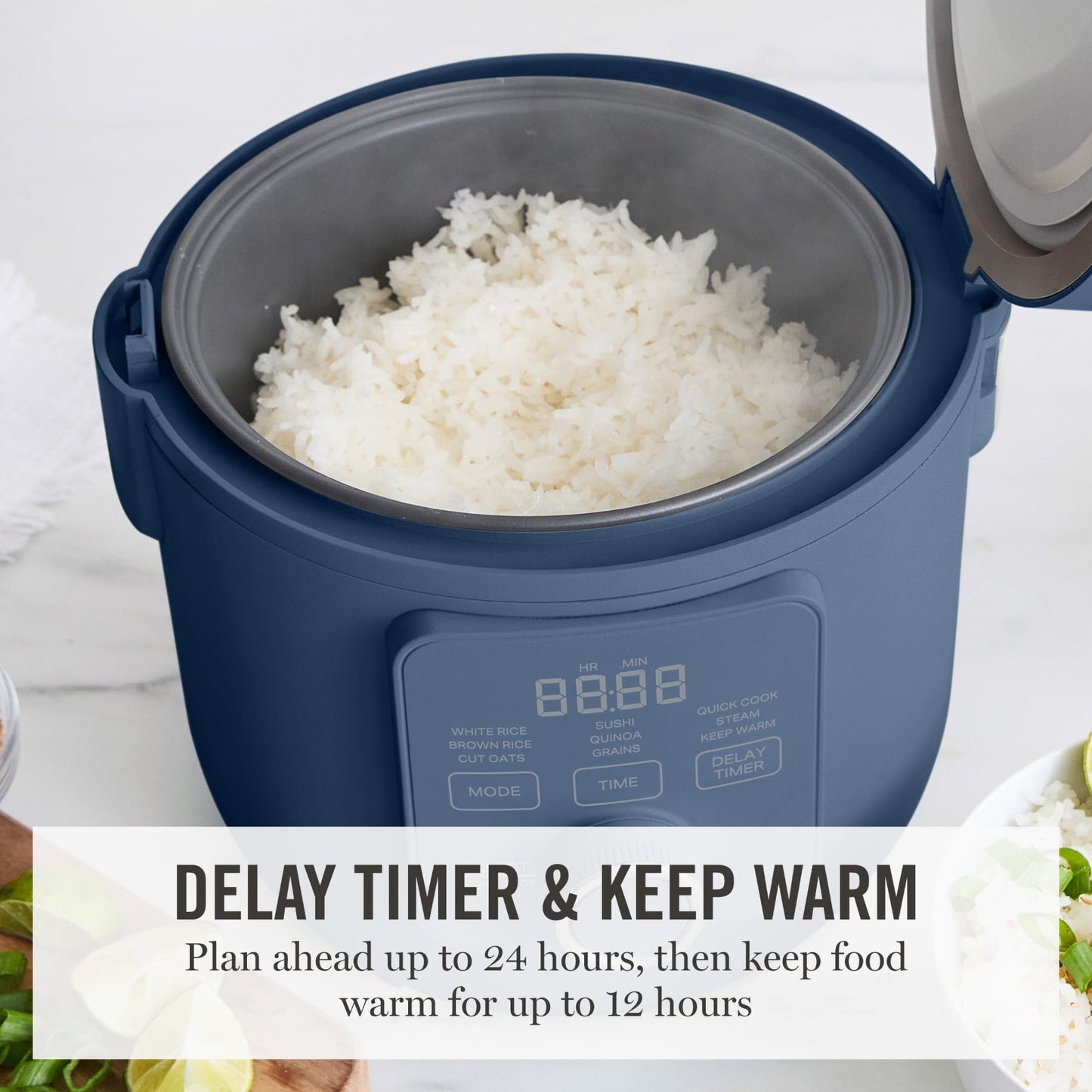 4-Cup Rice Cooker with Non-Stick Pot, Keep Warm, Steam Basket, Quick Cook, Indig8
