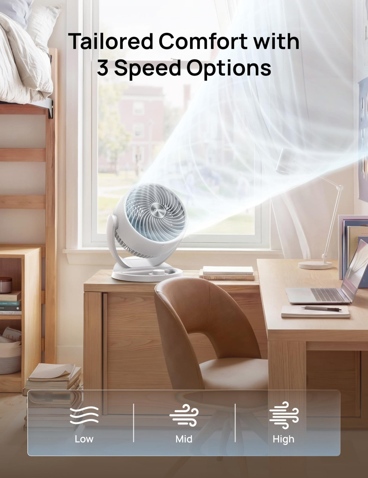 12" Quiet Table Fan   70ft Airflow, 120° Tilt, 3 Speeds, Desktop Circulator for5