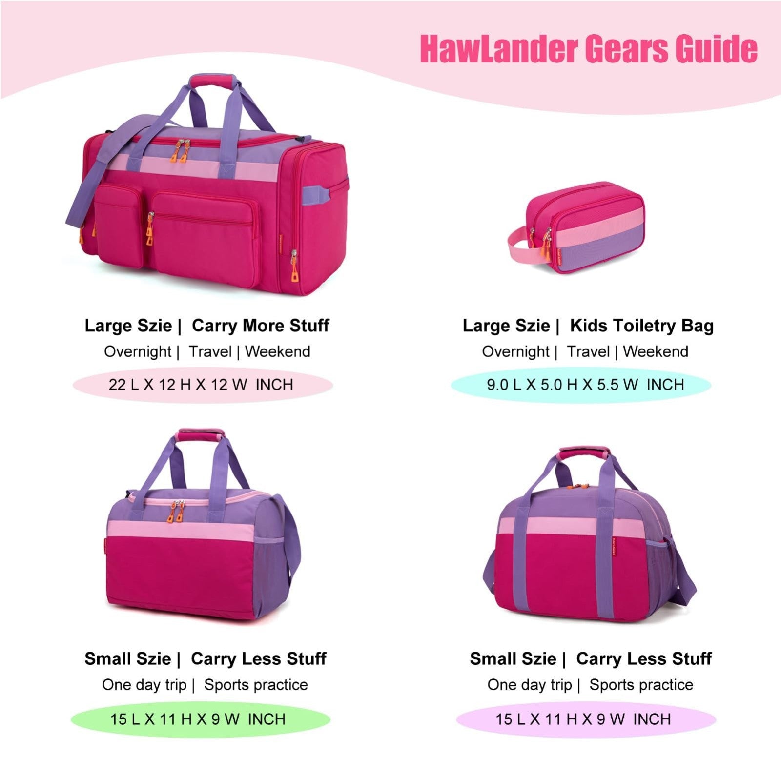 Kids Duffle Bag 18" - Rose Purple, Perfect for Weekender, Sports, Overnight Trav8