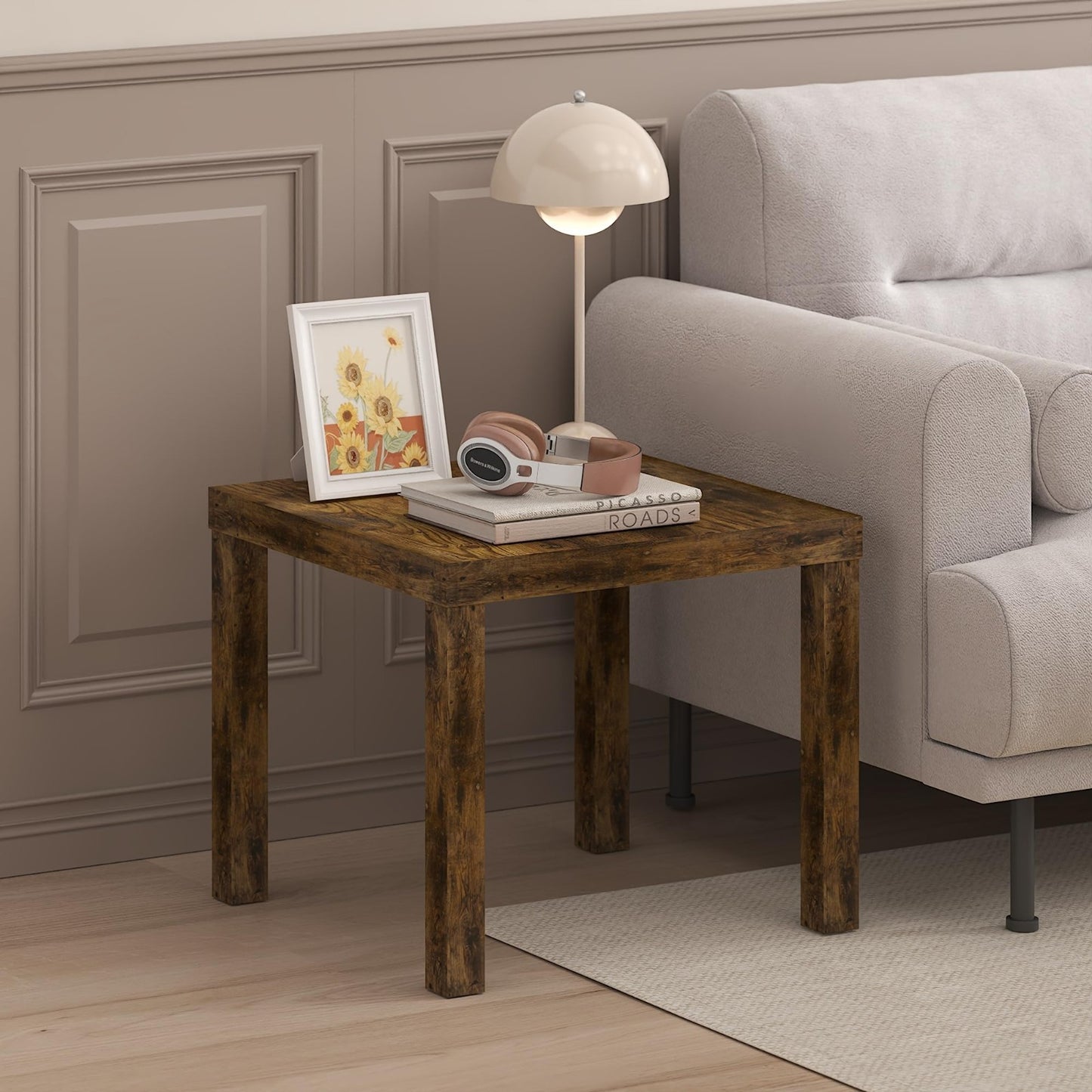 Modern Square Side Table - 1.8" Thick Top, Simple Nightstand, Easy Assembly, Amb2