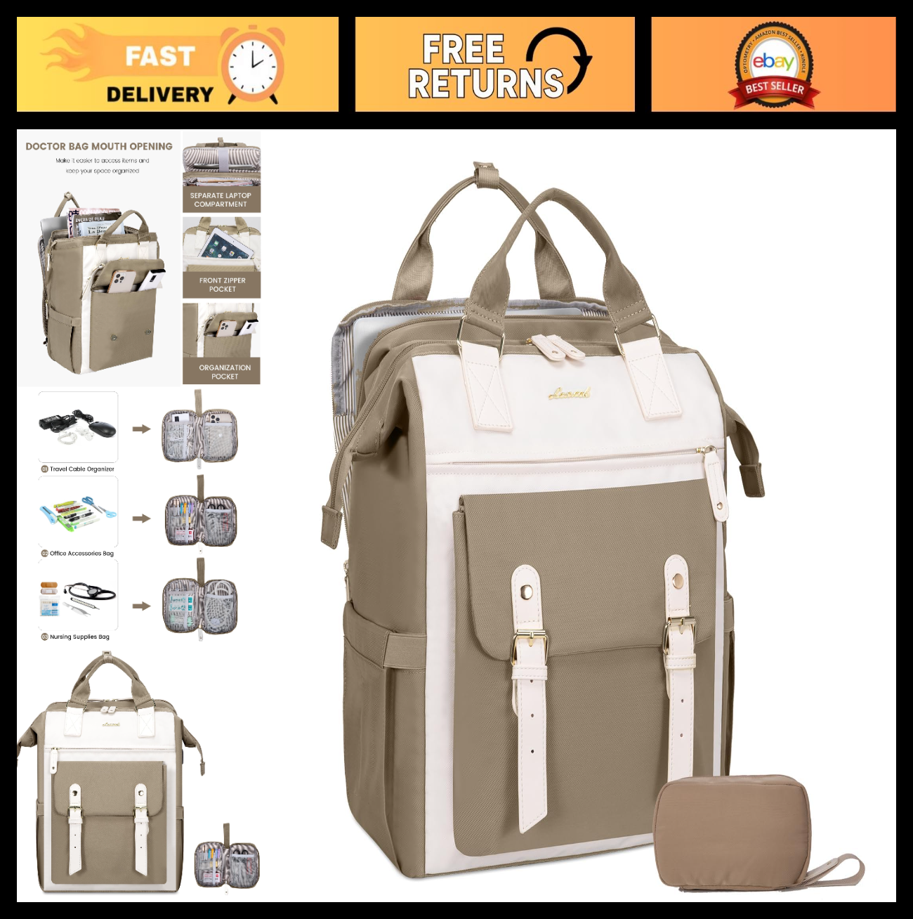 Water Resistant Laptop Backpack for 17.3" Laptops, Anti Theft Travel Bag, Khaki0