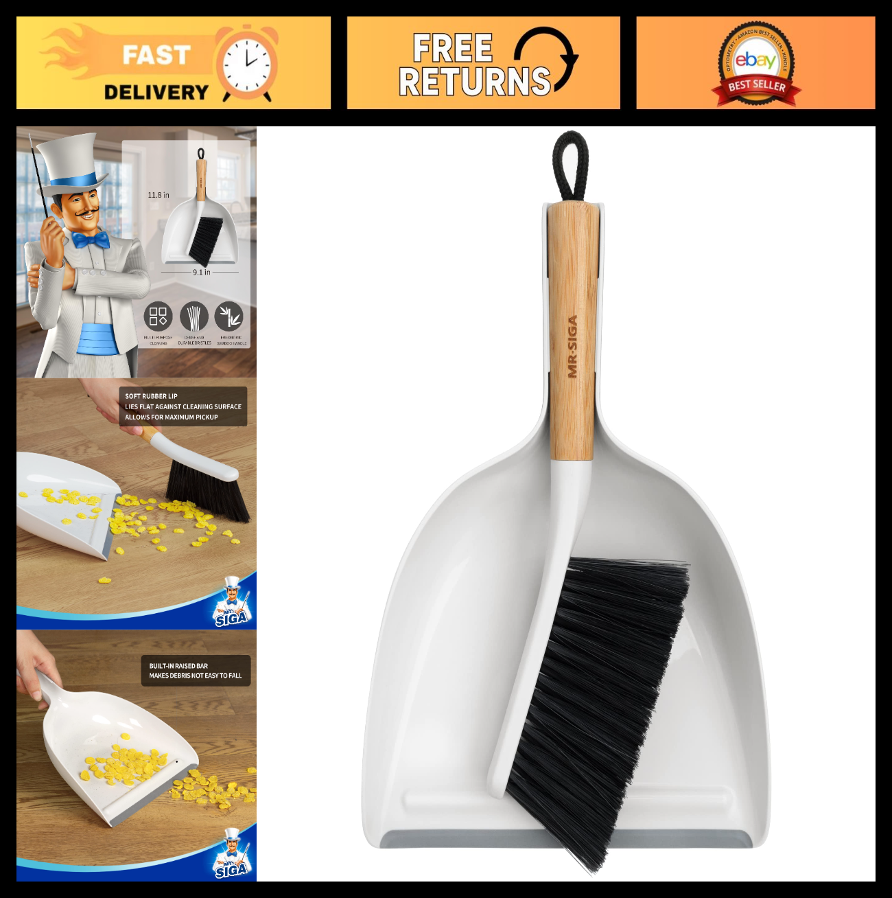 Dustpan and Brush Set with Bamboo Handle | Handheld Broom & Dustpan Combo, Small0