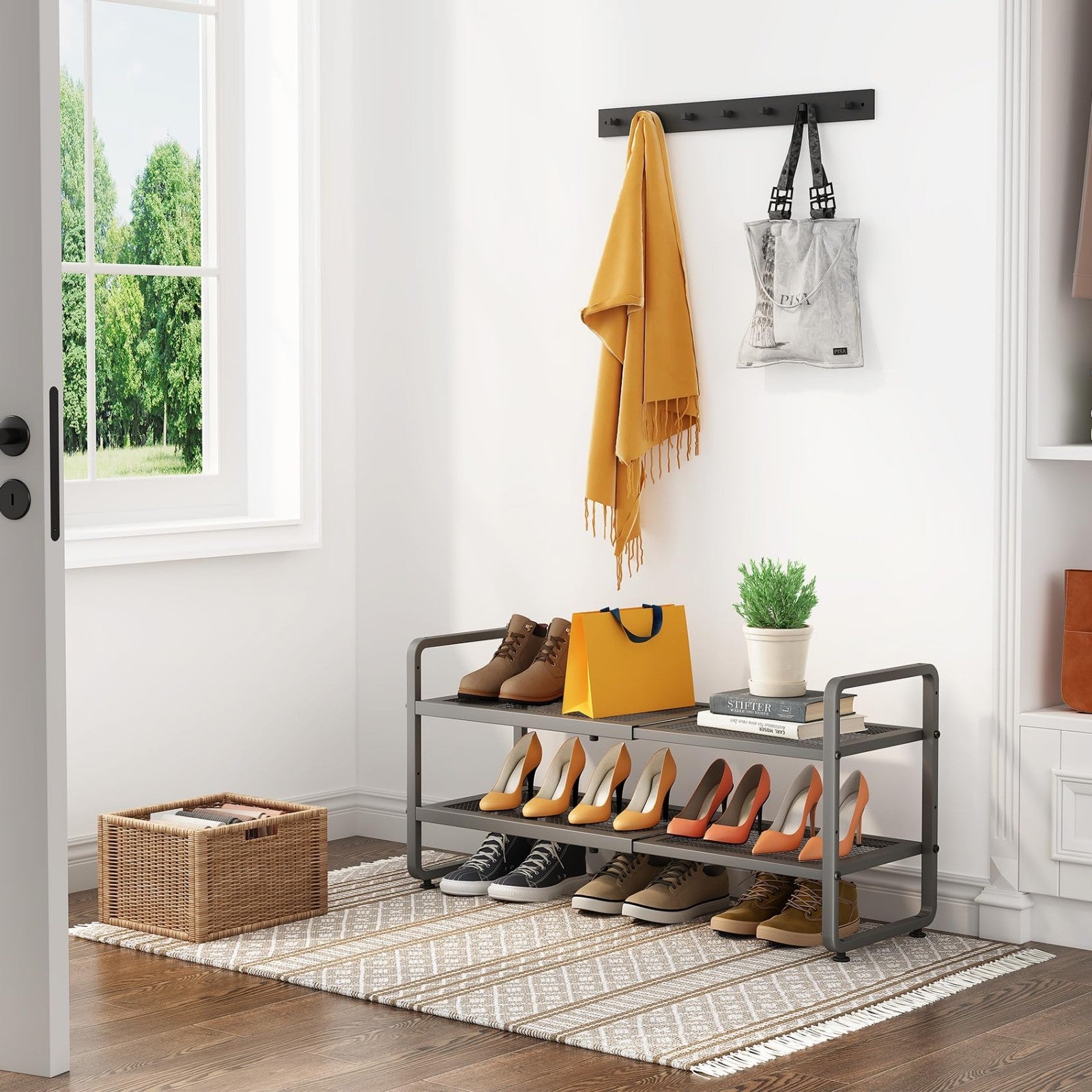 Expandable Shoe Rack Organizer   Adjustable Metal Storage Shelf, Stackable 2 Tie2