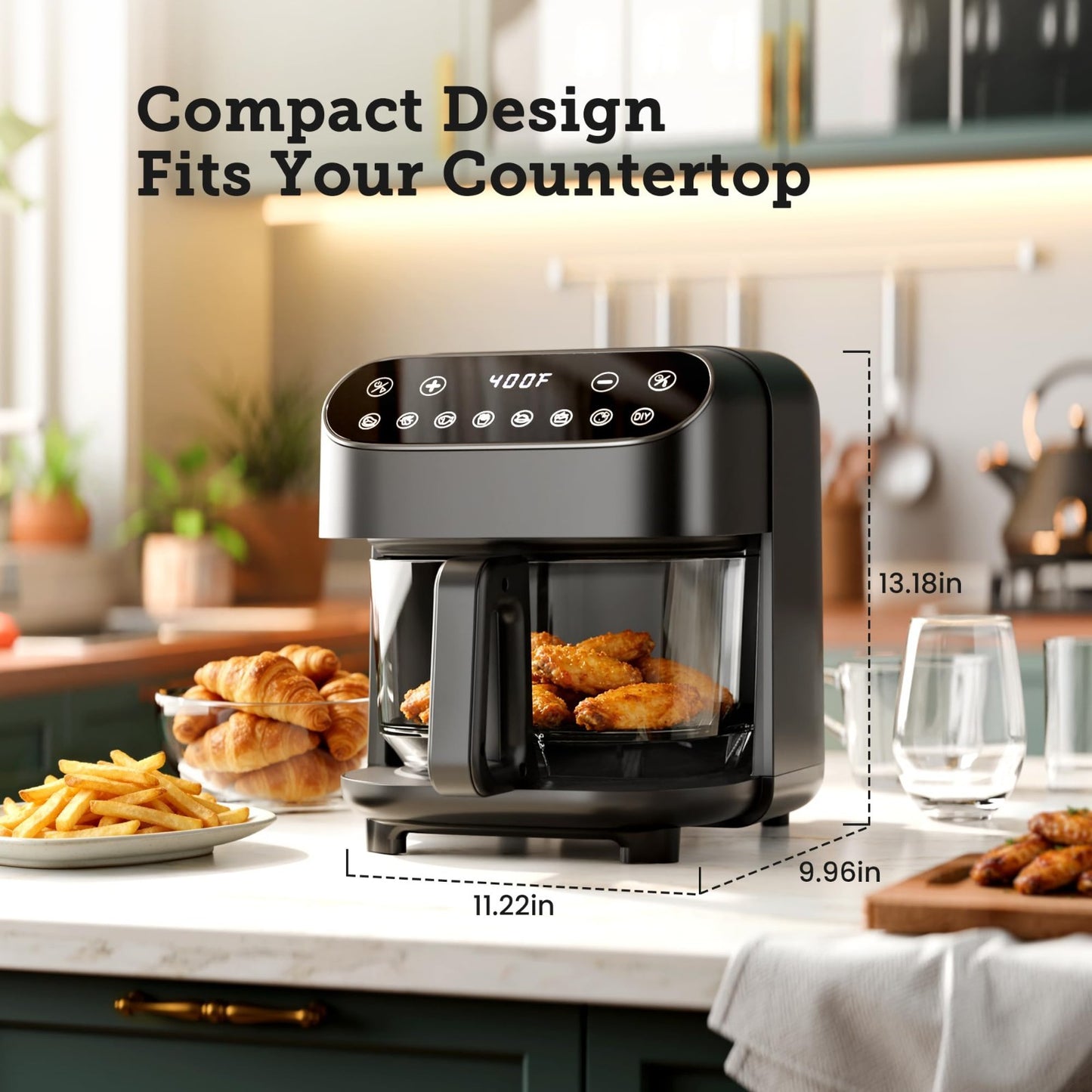 5QT Glass Air Fryer - BPA-Free, Digital Touch Control, 1500W, Dishwasher Safe, 92