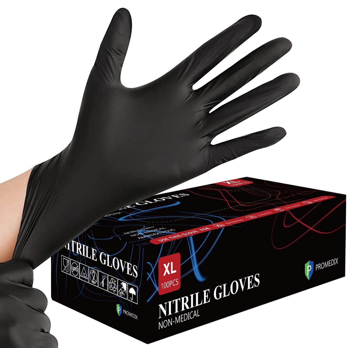 100 Count Nitrile Disposable Gloves - 4mil, Latex-Free, Powder-Free, Food Safe f1