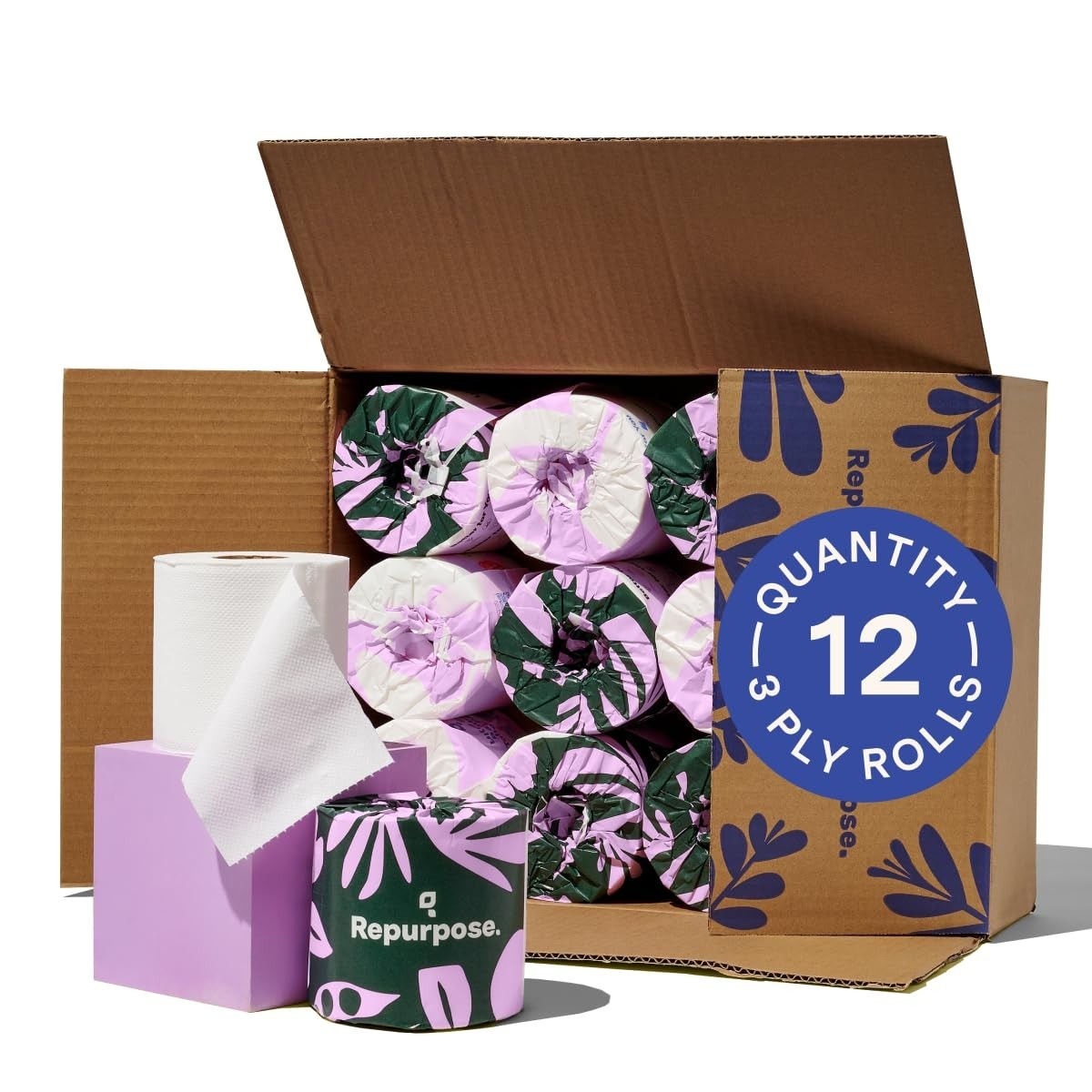 100% Compostable Bamboo Toilet Paper - 12 Rolls, 300 Sheets/Roll, 3-Ply, Eco-Fri1