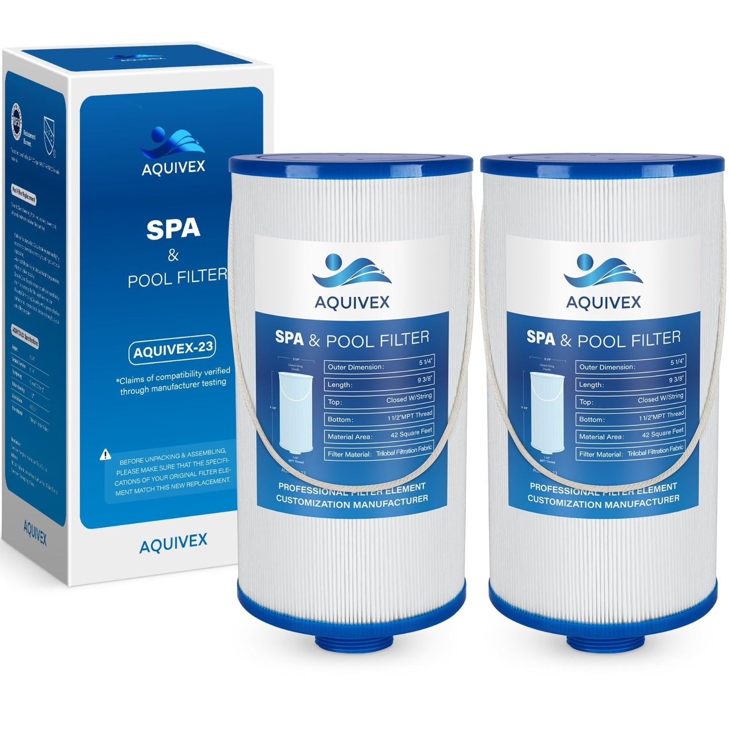 Hot Tub Spa Filter 2 Pack - 42 Sq.Ft Replacement for Watkins, Filbur, Pleatco, U0