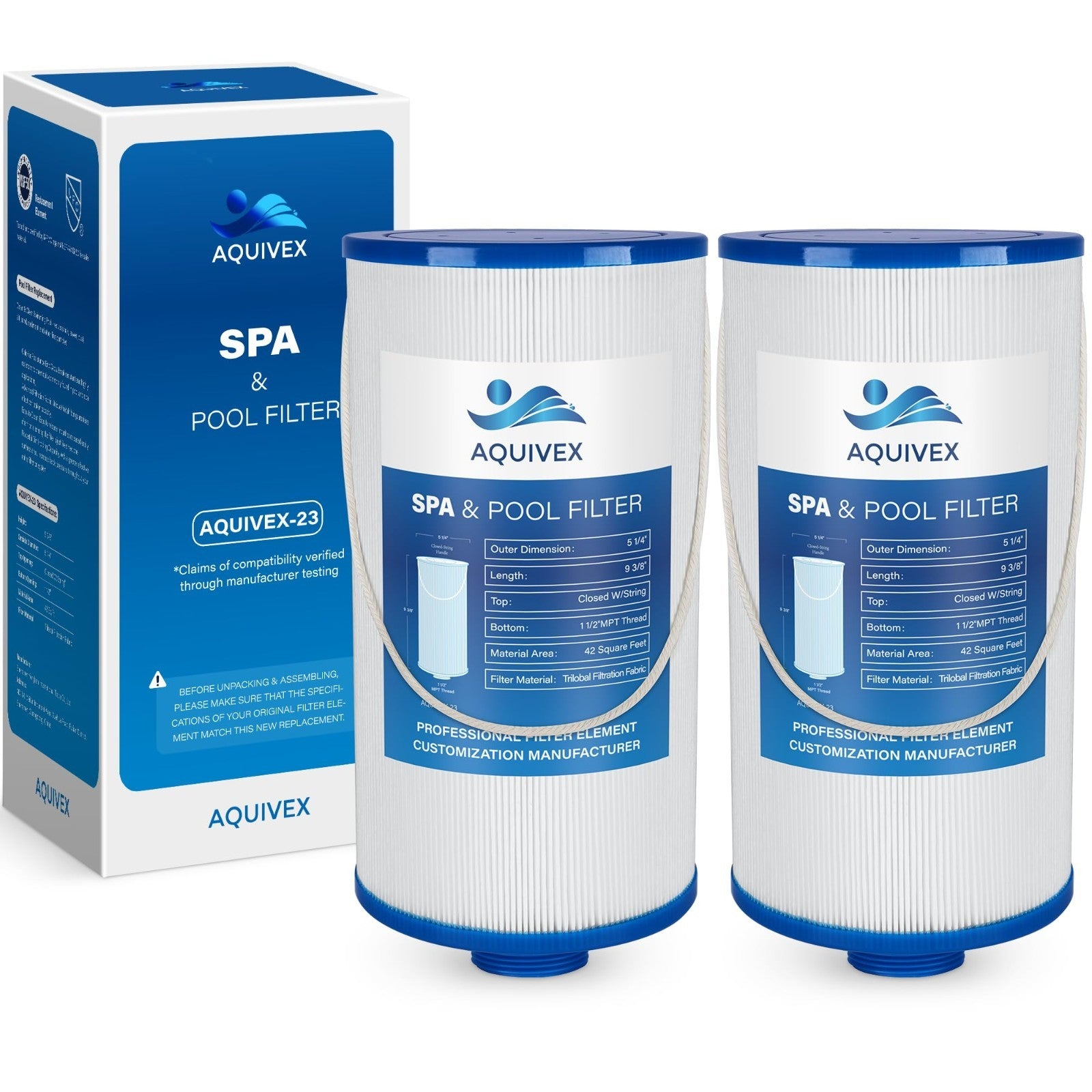 Hot Tub Spa Filter 2 Pack - 42 Sq.Ft Replacement for Watkins, Filbur, Pleatco, U0