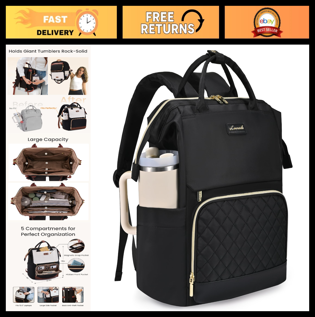 Stylish Laptop Backpack for Women   Large Tumbler Holder, Travel & Work Bag0
