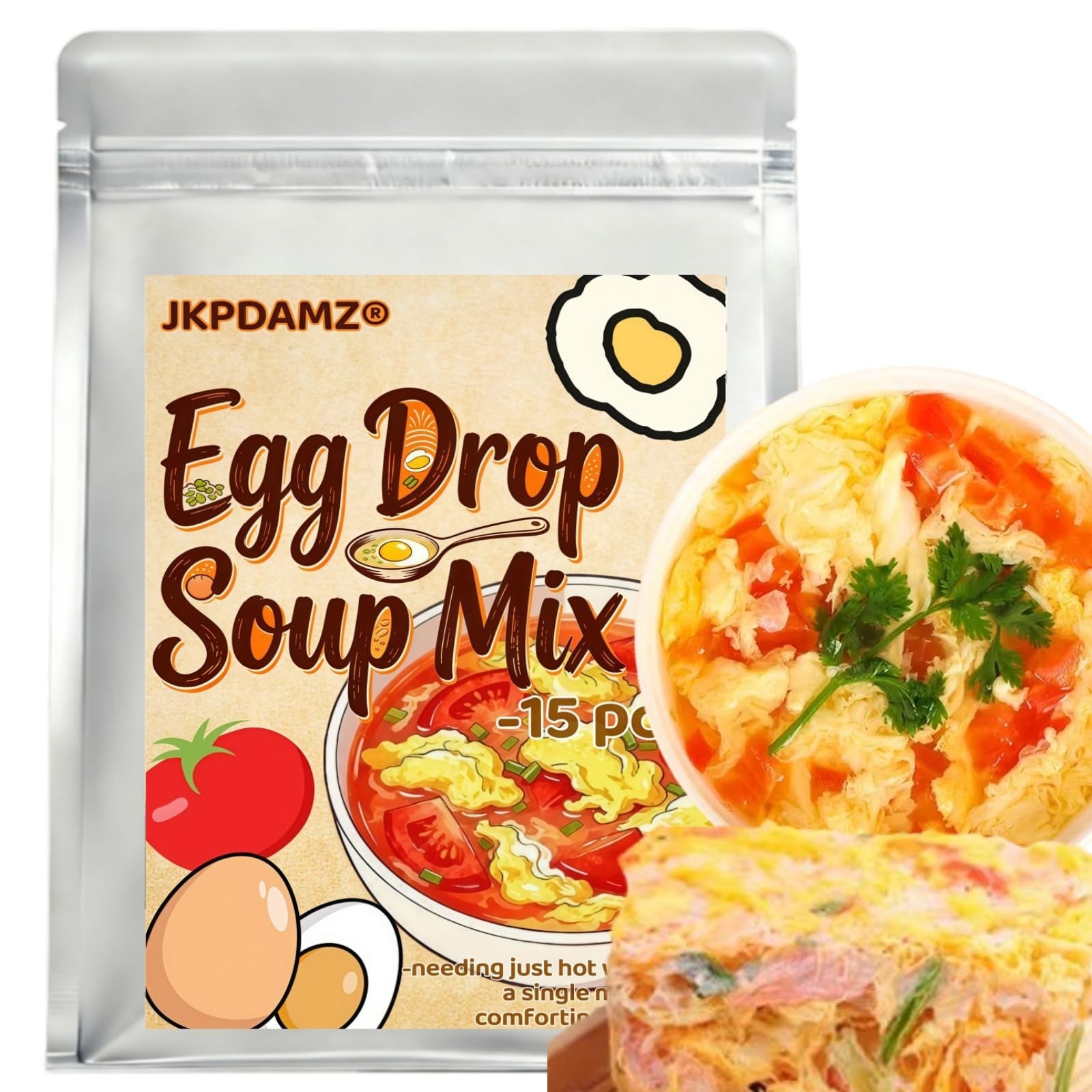 Instant Egg Drop Soup Mix - Freeze-Dried Tomato, 15 Packets - Quick & Easy Meal!1