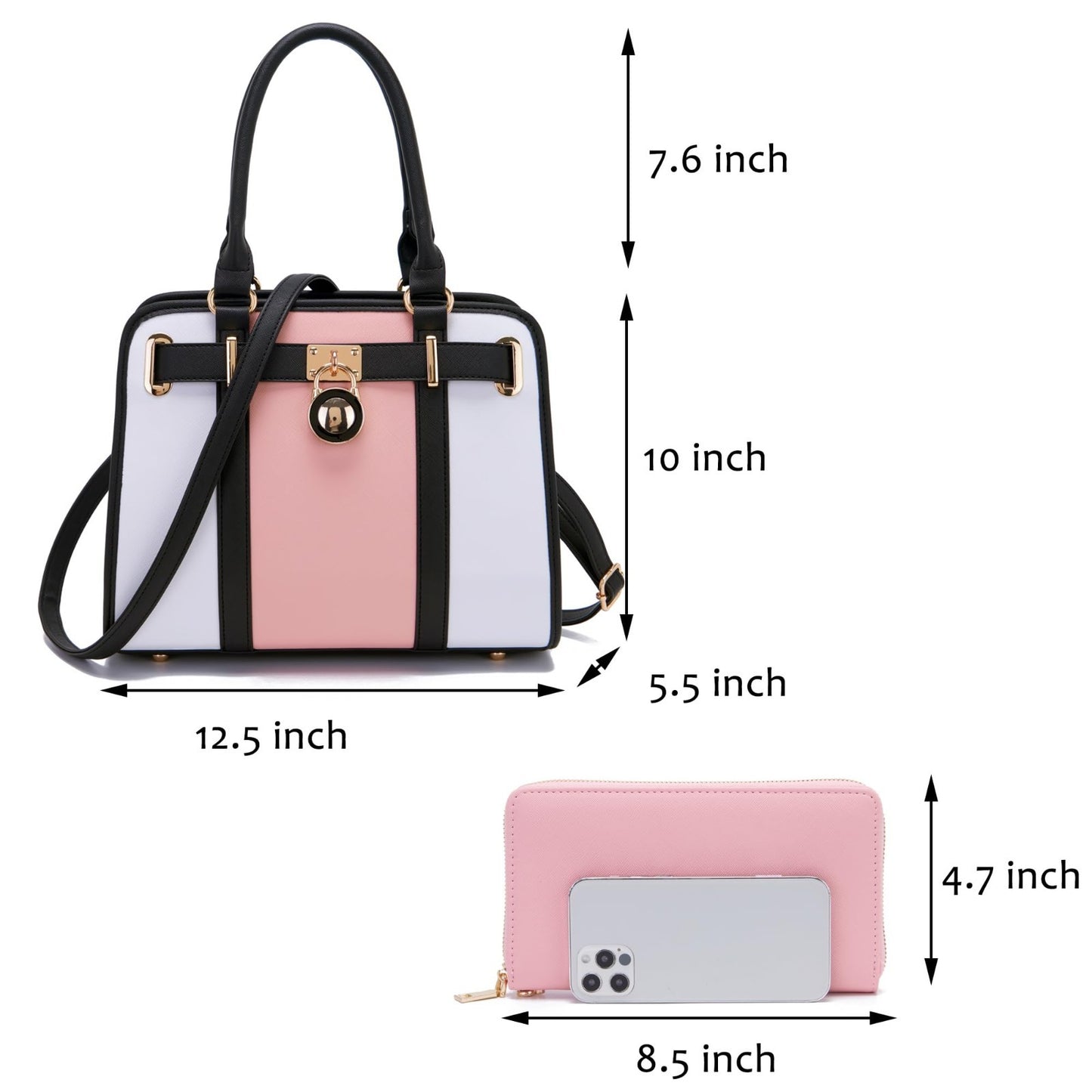 Stylish Women's Structured Satchel Tote Handbag Set with RFID Wallet - Fashionab3