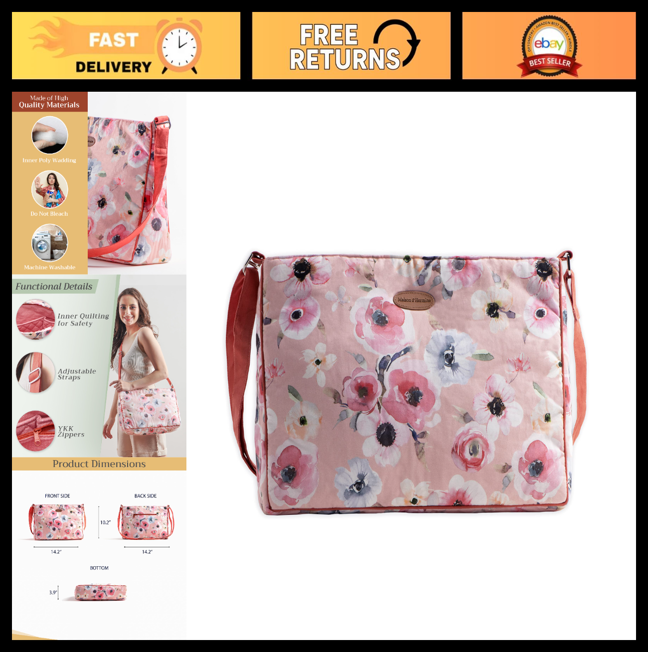 Stylish Women's Cotton Shoulder Handbag   Versatile Tote Bag for Everyday Use0