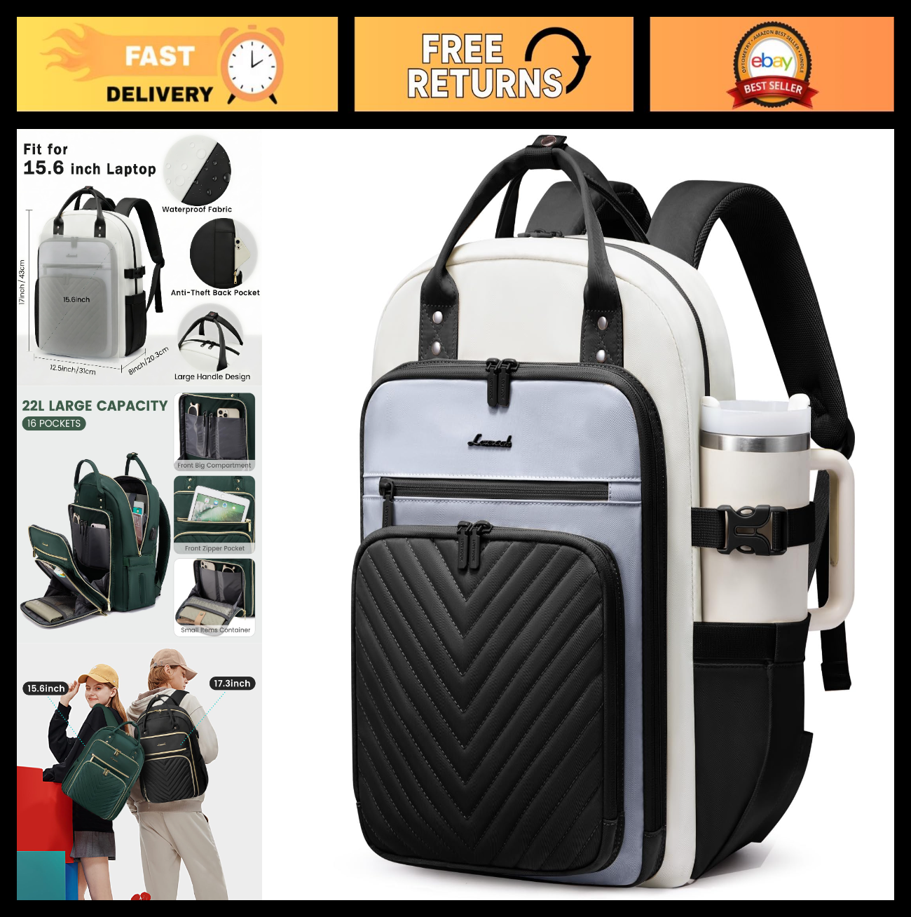 Stylish Water Resistant Laptop Backpack for Women   Travel, Work, Teacher, Nurse0